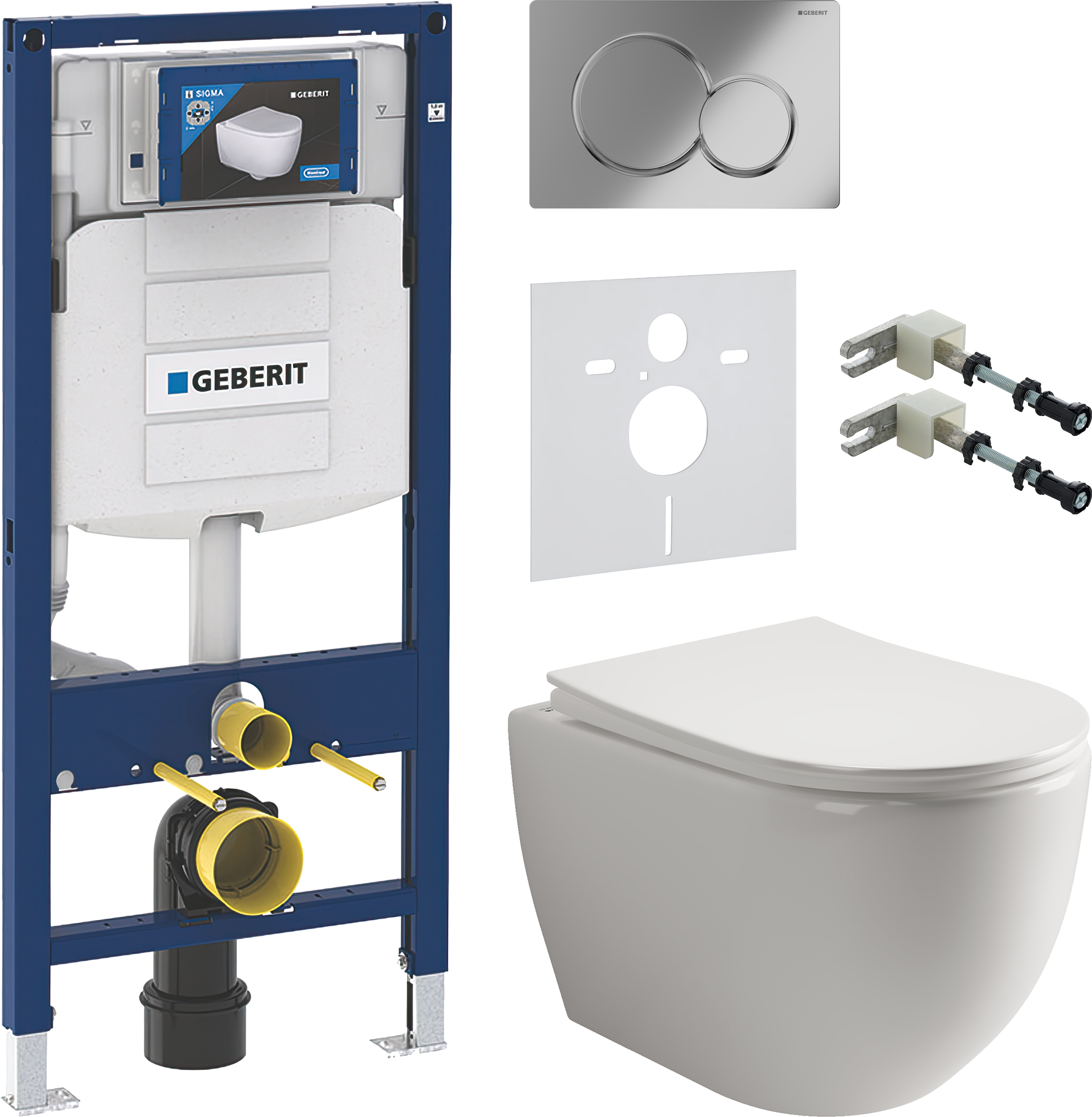 Комплект 5 в 1 Унитаз подвесной Ceramicanova Mia Rimless CN1805 + Инсталляция Geberit Duofix UP 320 111.300.00.5 (111.950.00.6) + Кнопка Sigma 01 115.770.21.5 цвет глянцевый хром + Звукоизоляция 156.050.00.1 + Крепления 111.815.00.1 к стене