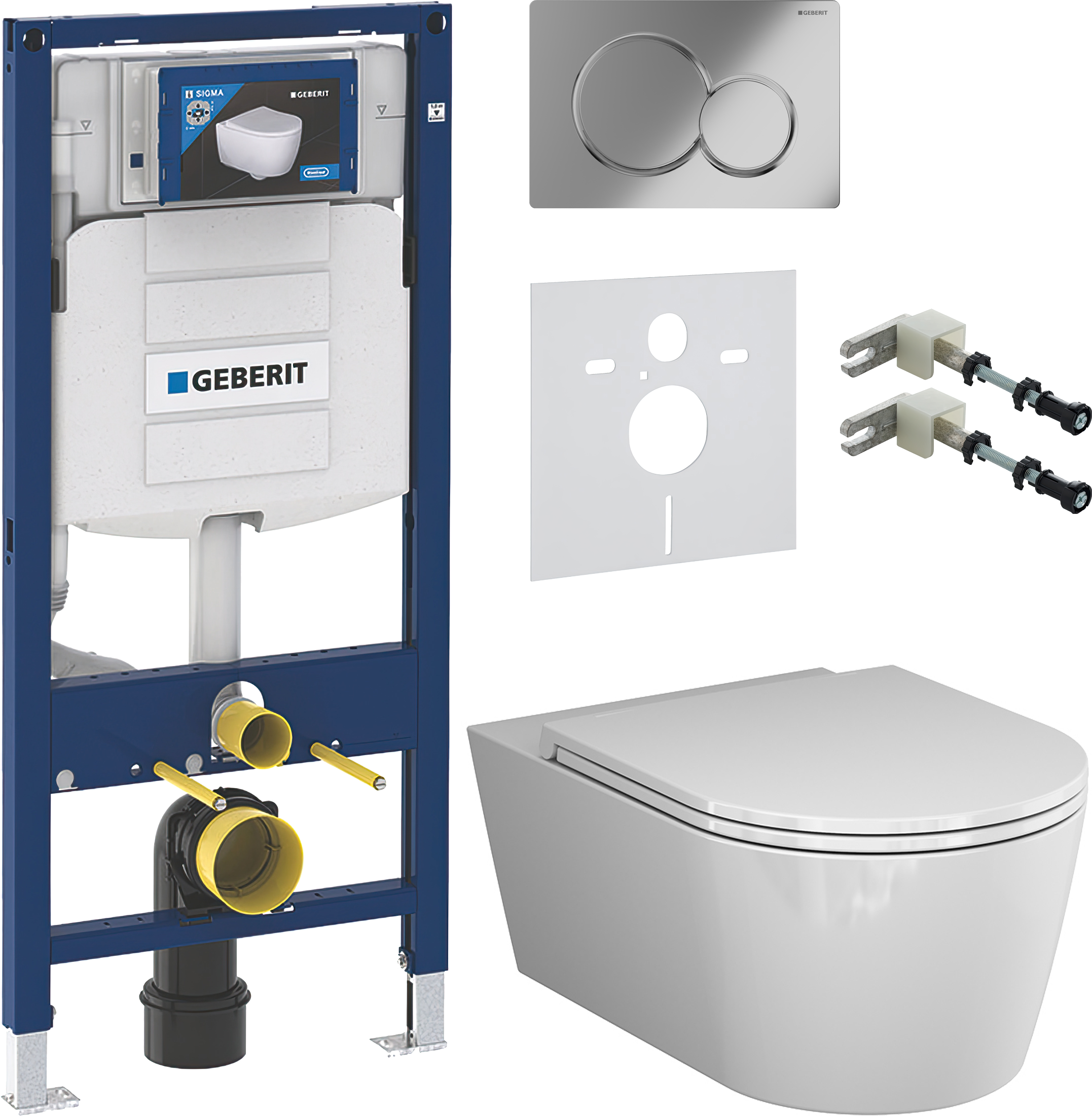 Комплект 5 в 1 Унитаз подвесной AM.PM Func C8F1701SC + Инсталляция Geberit Duofix UP 320 111.300.00.5 (111.950.00.6) + Кнопка Sigma 01 115.770.21.5 цвет глянцевый хром + Звукоизоляция 156.050.00.1 + Крепления 111.815.00.1 к стене