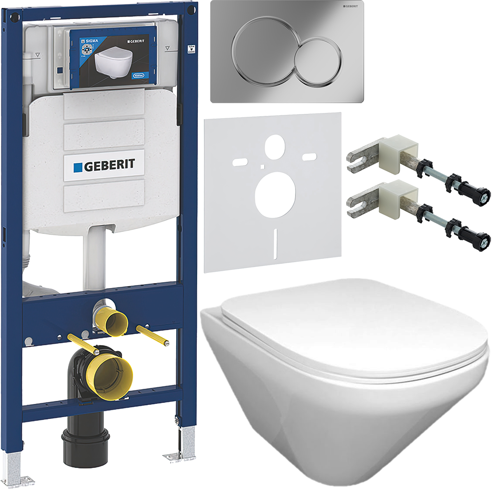 Комплект 6 в 1 Унитаз подвесной Jacob Delafon Modern Life E77725-0 + Сиденье E77168-0 с микролифтом + Инсталляция Geberit Duofix UP 320 111.300.00.5 (111.950.00.6) + Кнопка Sigma 01 115.770.21.5 цвет глянцевый хром + Крепления 111.815.00.1 к стене + Звуко