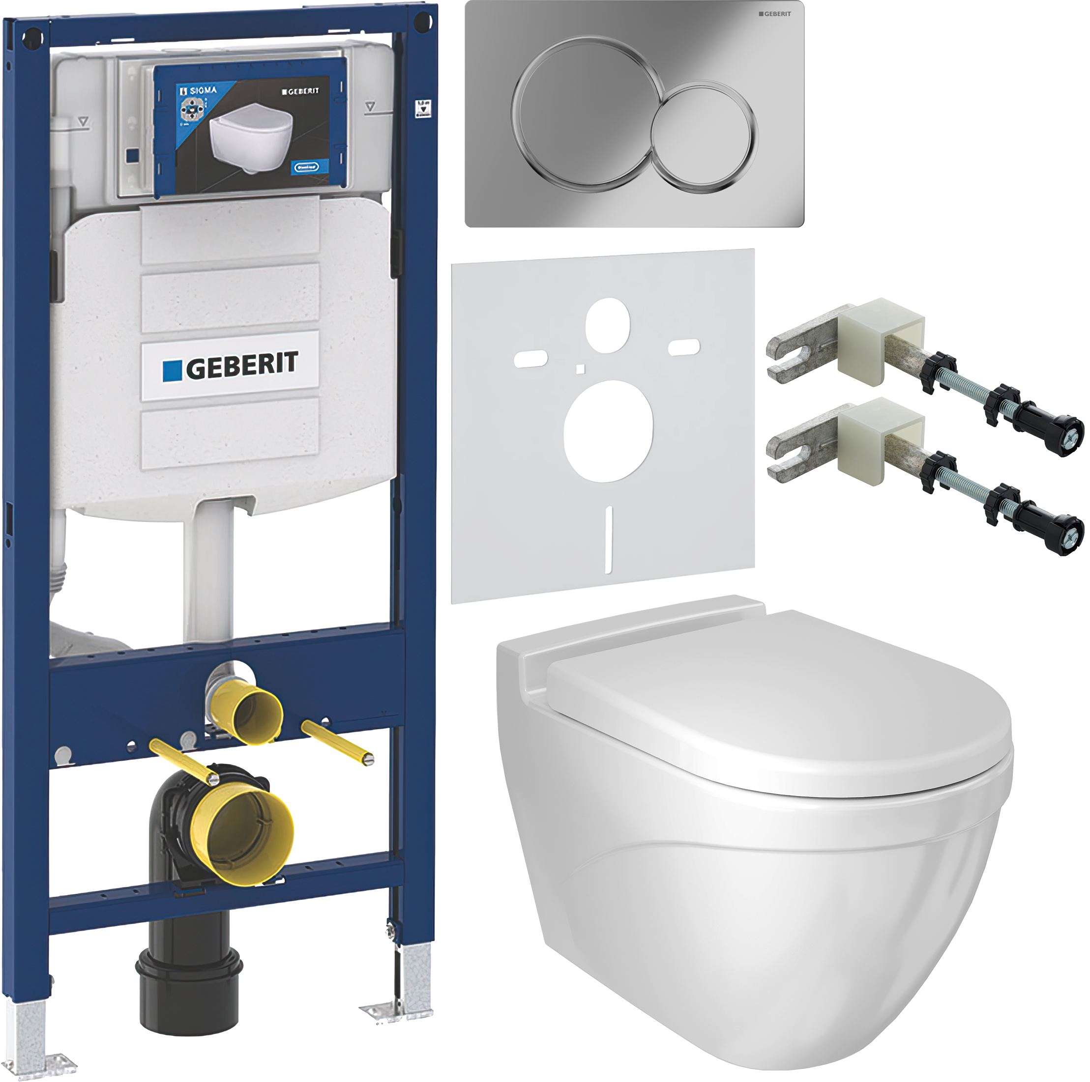 Комплект 6 в 1 Унитаз подвесной BOCCHI Taormina Arch 1012-001-0129 белый + Сиденье A0302-001 с микролифтом, глянцевая белая + Инсталляция Geberit Duofix UP 320 111.300.00.5 (111.950.00.6) + Кнопка Sigma 01 115.770.21.5 цвет глянцевый хром + Крепления 111.