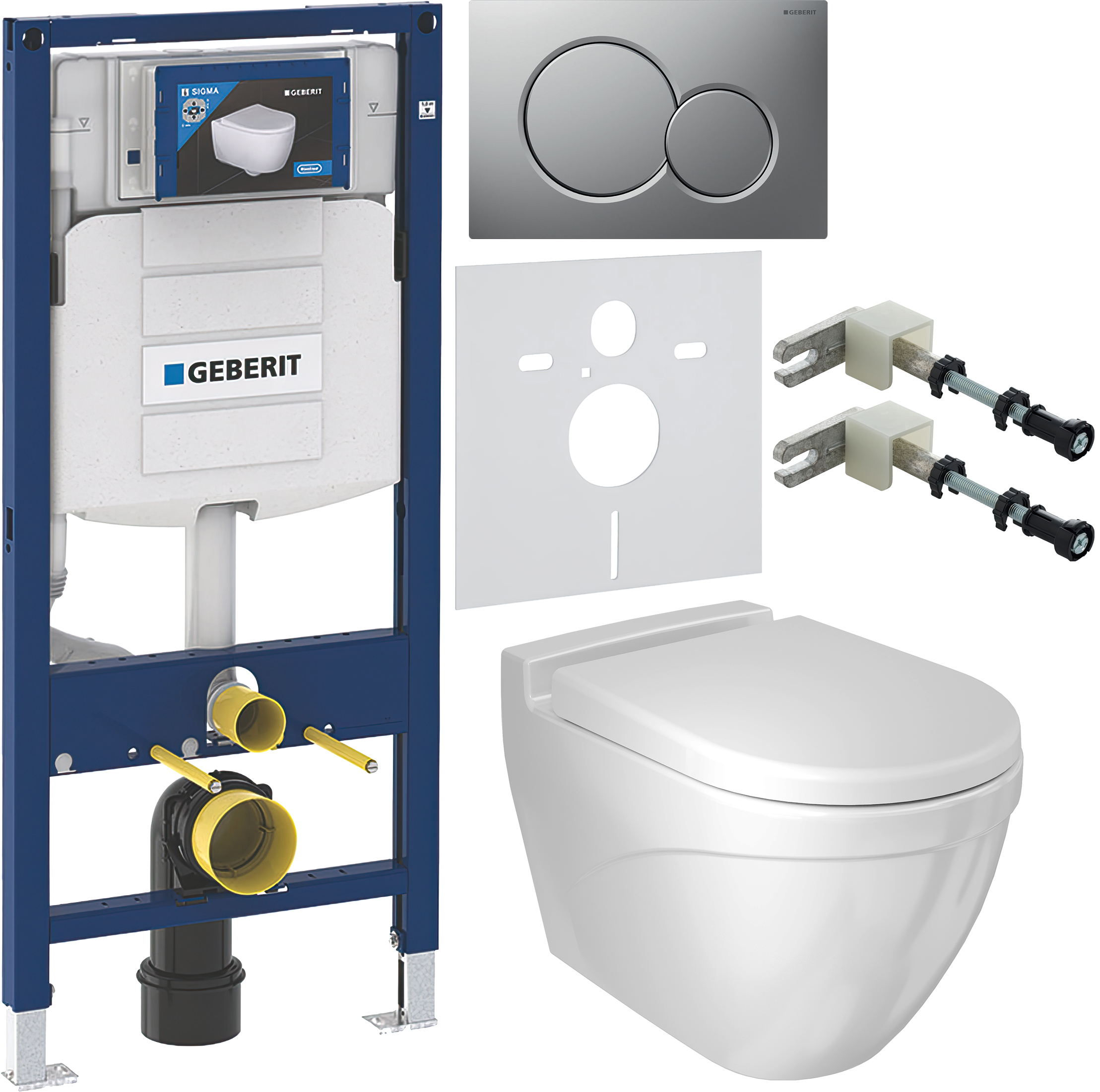 Комплект 6 в 1 Унитаз подвесной BOCCHI Taormina Arch 1012-001-0129 белый + Сиденье A0302-001 с микролифтом, глянцевая белая + Инсталляция Geberit Duofix UP 320 111.300.00.5 (111.950.00.6) + Кнопка Sigma 01 115.770.JQ.5 цвет матовый хром + Крепления 111.81
