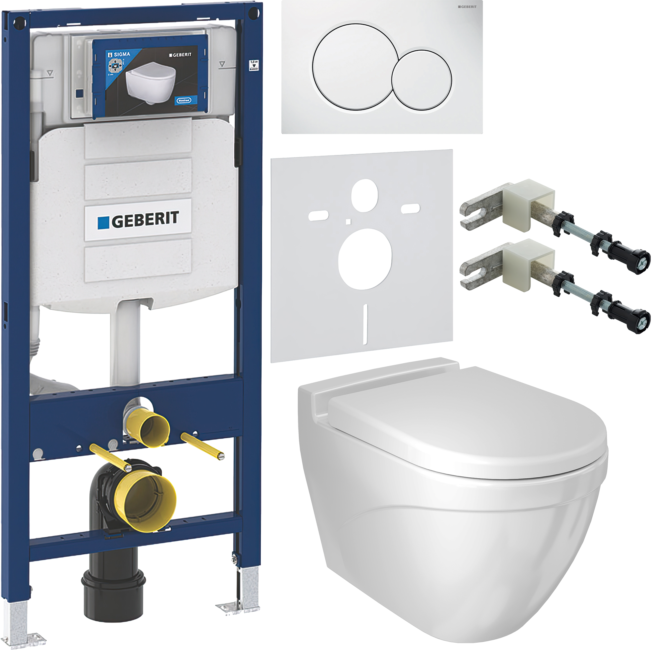 Комплект 6 в 1 Унитаз подвесной BOCCHI Taormina Arch 1012-001-0129 белый + Сиденье A0302-001 с микролифтом, глянцевая белая + Инсталляция Geberit Duofix UP 320 111.300.00.5 (111.950.00.6) + Кнопка Sigma 01 115.770.11.5 цвет белый + Крепления 111.815.00.1