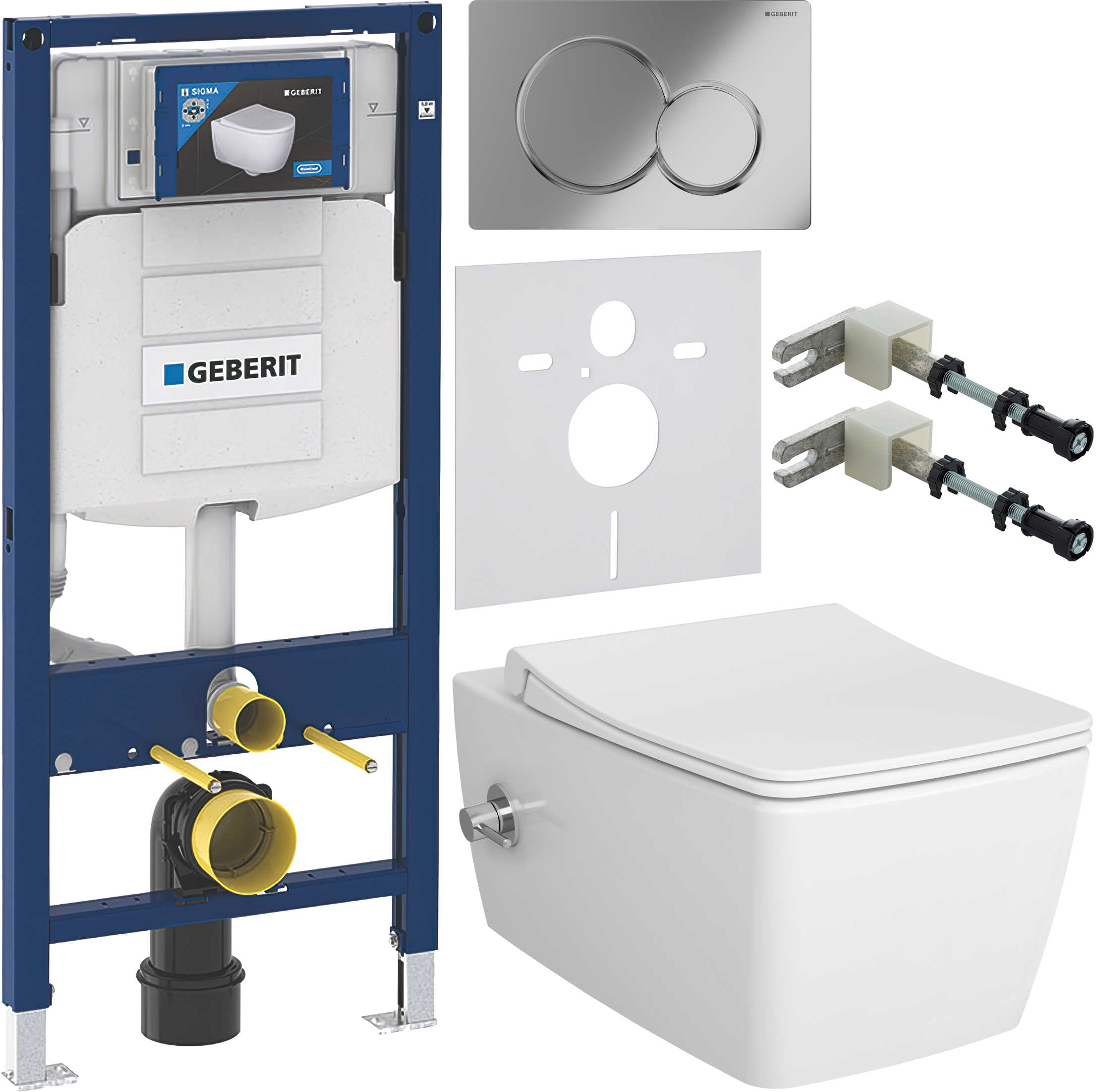 Комплект 6 в 1 Унитаз подвесной VitrA Metropole 7672B003-1684 с функцией биде + Сиденье 122-003-009 с микролифтом, белая + Инсталляция Geberit Duofix UP 320 111.300.00.5 (111.950.00.6) + Кнопка Sigma 01 115.770.21.5 цвет глянцевый хром + Крепления 111.815