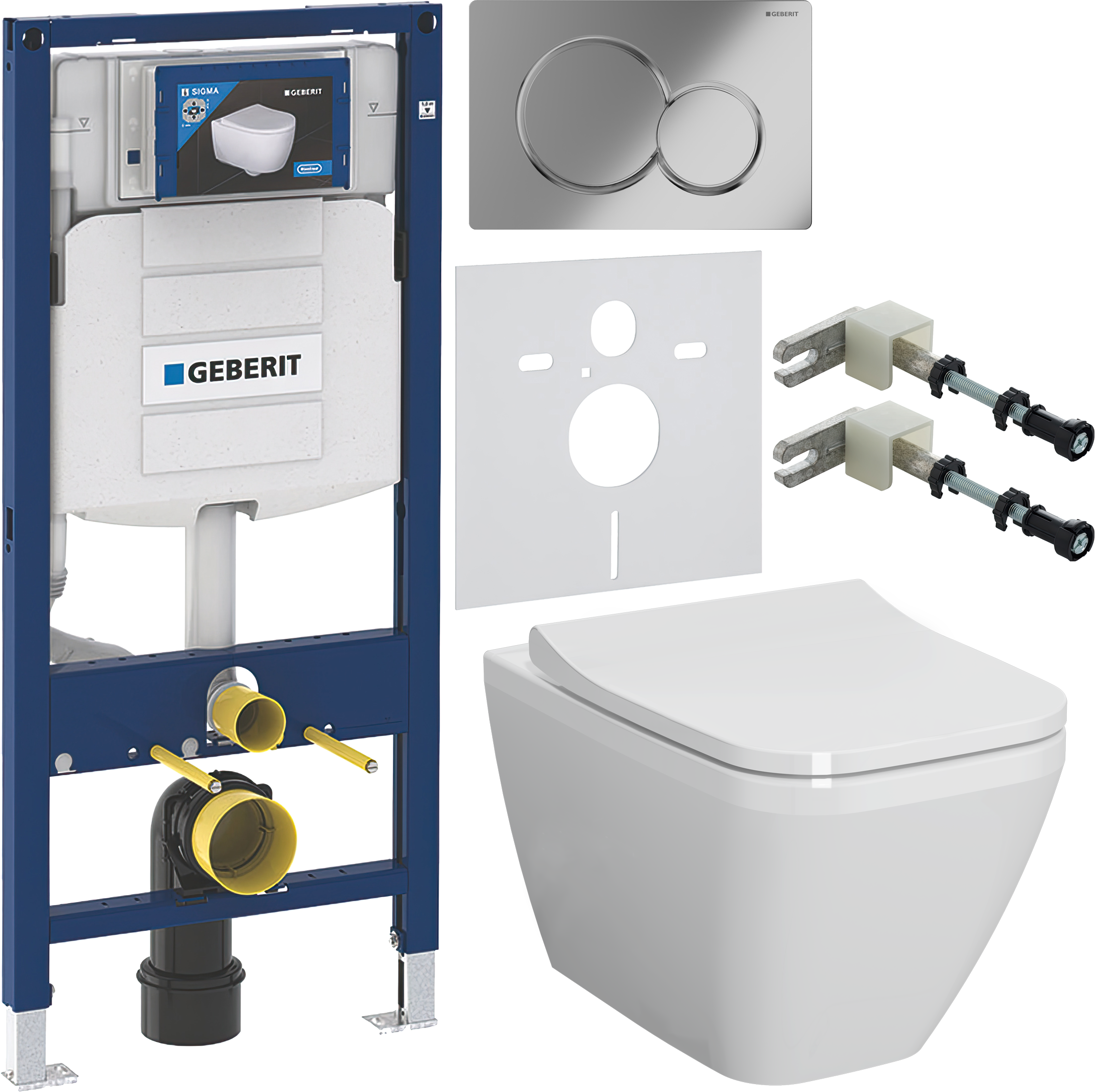 Комплект 6 в 1 Унитаз подвесной VitrA Integra Square 7082B003-0075 + Сиденье Integra Square 191-003-009, с микролифтом + Инсталляция Geberit Duofix UP 320 111.300.00.5 (111.950.00.6) + Кнопка Sigma 01 115.770.21.5 цвет глянцевый хром + Крепления 111.815.0