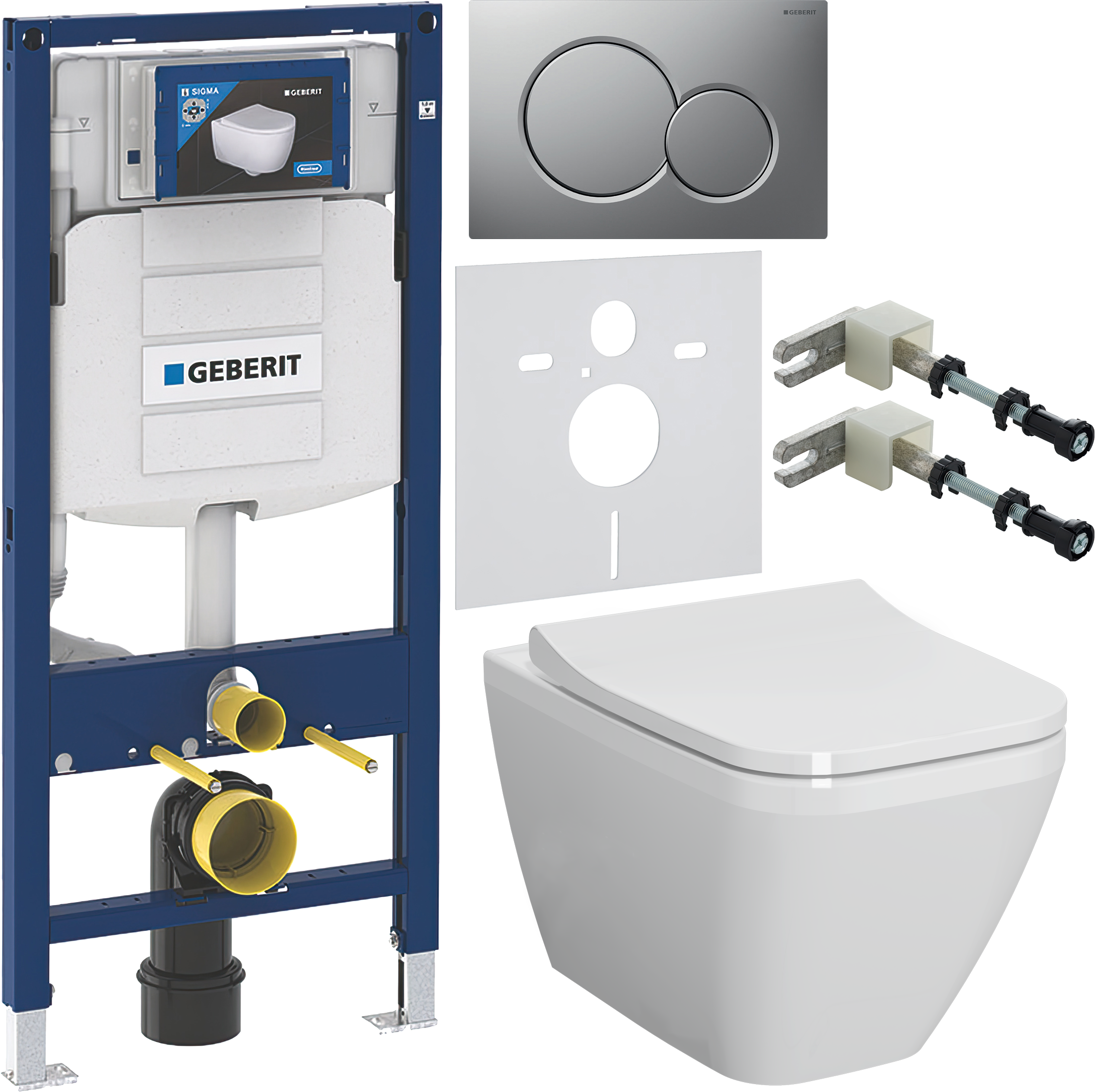 Комплект 6 в 1 Унитаз подвесной VitrA Integra Square 7082B003-0075 + Сиденье Integra Square 191-003-009, с микролифтом + Инсталляция Geberit Duofix UP 320 111.300.00.5 (111.950.00.6) + Кнопка Sigma 01 115.770.JQ.5 цвет матовый хром + Крепления 111.815.00.