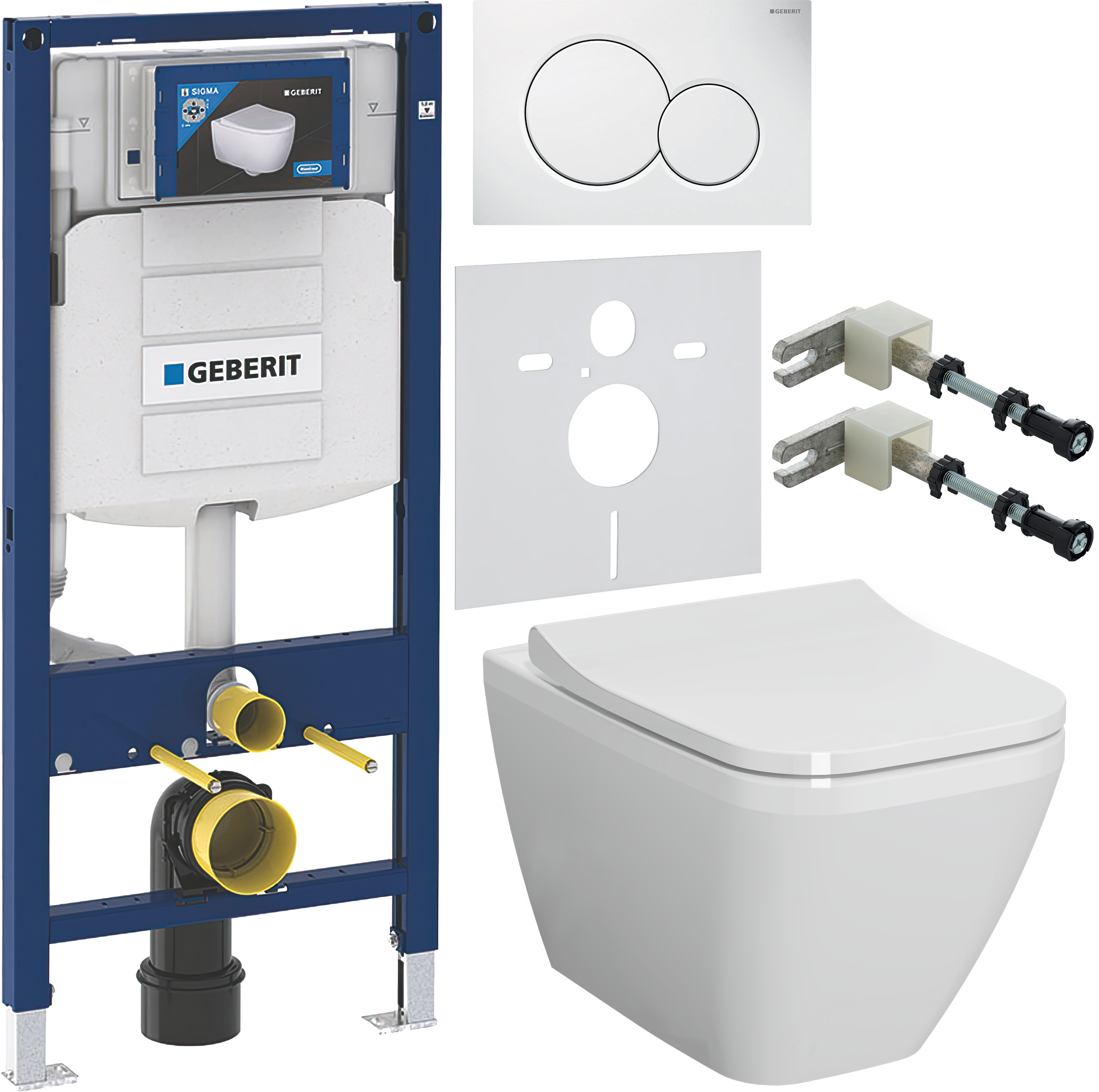 Комплект 6 в 1 Унитаз подвесной VitrA Integra Square 7082B003-0075 + Сиденье Integra Square 191-003-009, с микролифтом + Инсталляция Geberit Duofix UP 320 111.300.00.5 (111.950.00.6) + Кнопка Sigma 01 115.770.11.5 цвет белый + Крепления 111.815.00.1, к ст