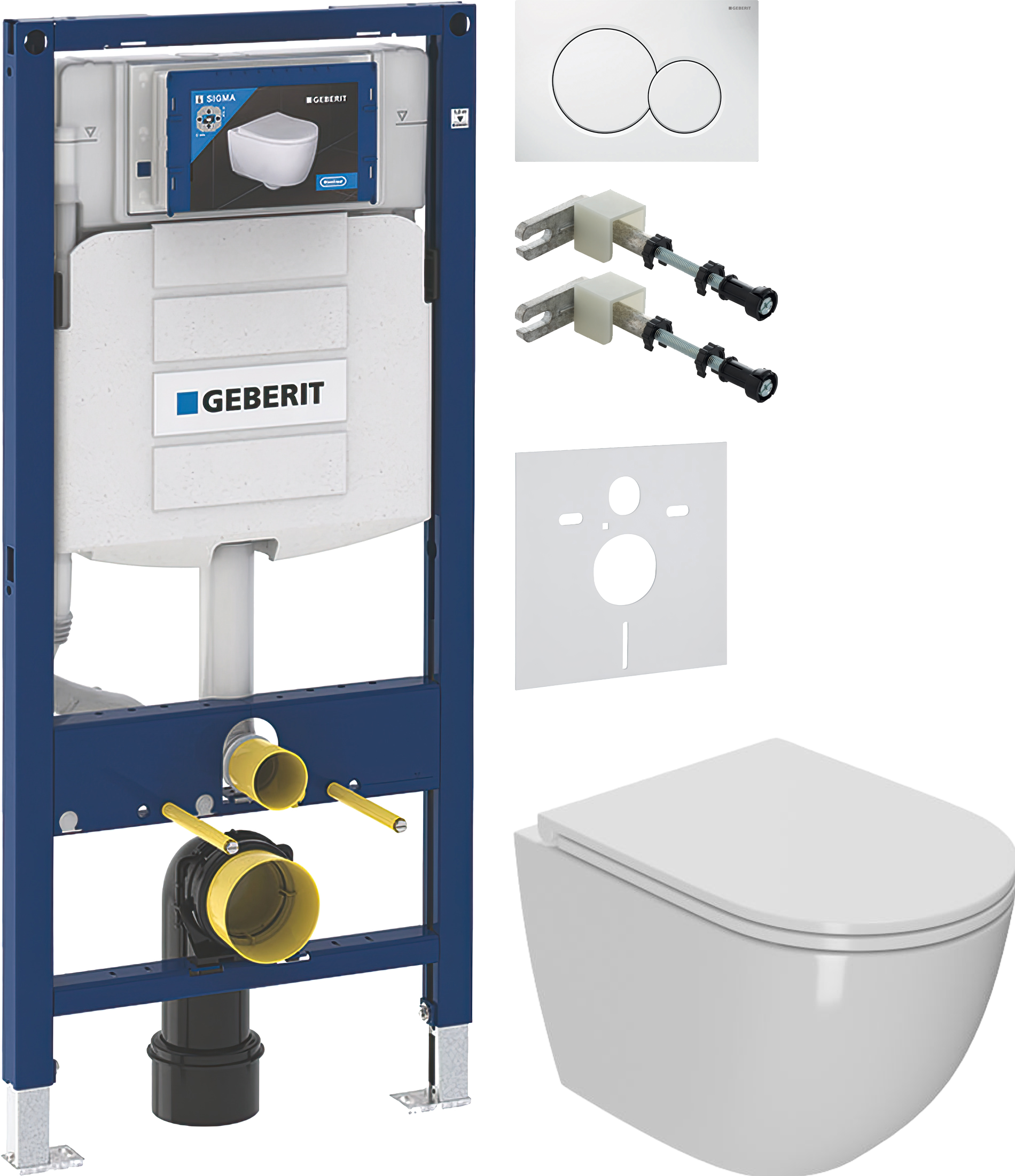 Комплект 5 в 1 Унитаз подвесной Bauedge BL0001-HQ3 + Крепления Geberit Duofix 111.815.00.1 + Звукоизоляция 156.050.00.1 + Инсталляция 111.300.00.5 + Кнопка Sigma 01 115.770.11.5