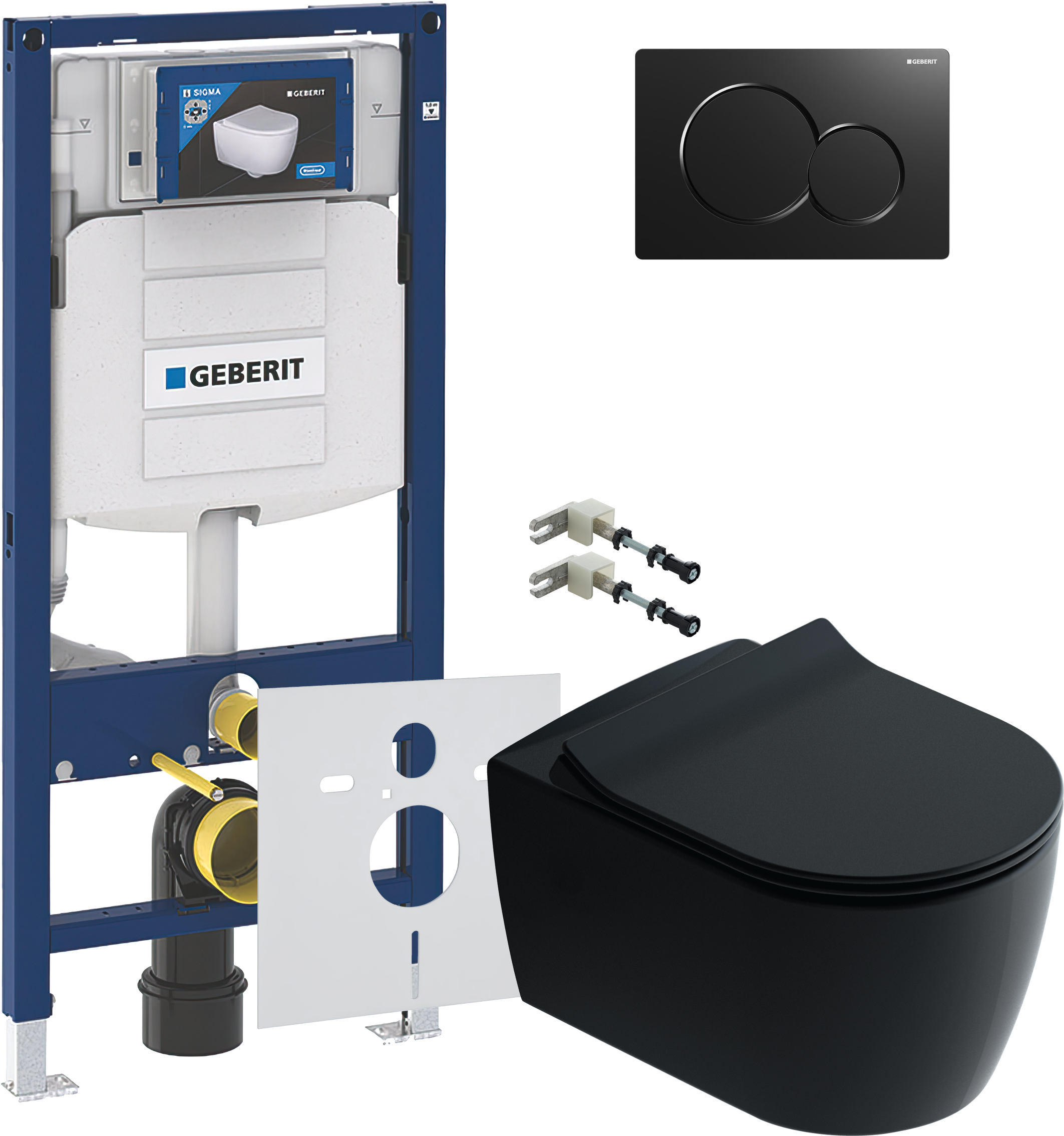 Комплект 5 в 1 Унитаз подвесной STWORKI Ноттвиль SETK3104-2616 черный + Крепления Geberit Duofix 111.815.00.1 к стене + Звукоизоляция 156.050.00.1 + Инсталляция UP 320 111.300.00.5 (111.950.00.6) + Кнопка Sigma 01 115.770.DW.5 цвет черный