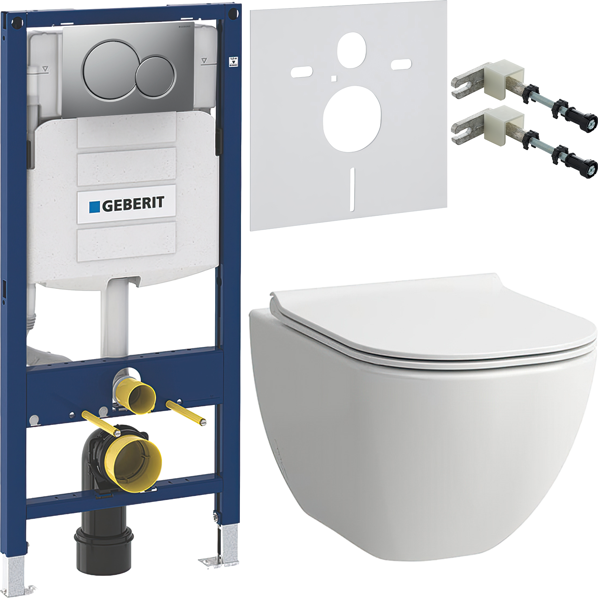 Комплект 5 в 1 Унитаз подвесной Laufen Basal 8.66E1.0.000.000.1 + Крепления Geberit Duofix 111.815.00.1 к стене + Звукоизоляция 156.050.00.1 + Инсталляция UP 320 111.300.00.5 (111.950.00.6) + Кнопка Sigma 01 115.770.JQ.5 цвет матовый хром