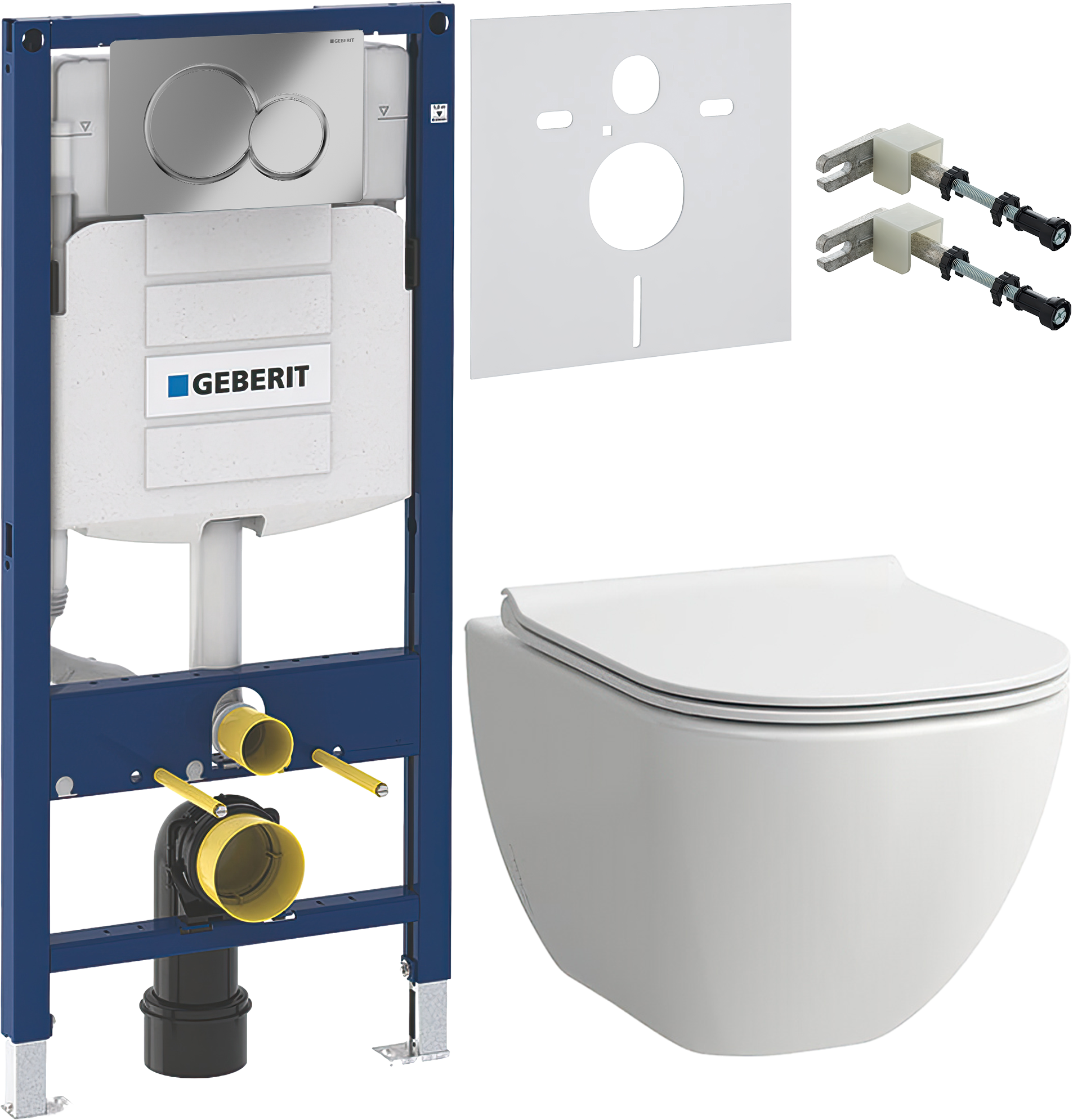 Комплект 5 в 1 Унитаз подвесной Laufen Basal 8.66E1.0.000.000.1 + Крепления Geberit Duofix 111.815.00.1 к стене + Звукоизоляция 156.050.00.1 + Инсталляция UP 320 111.300.00.5 (111.950.00.6) + Кнопка Sigma 01 115.770.21.5 цвет глянцевый хром