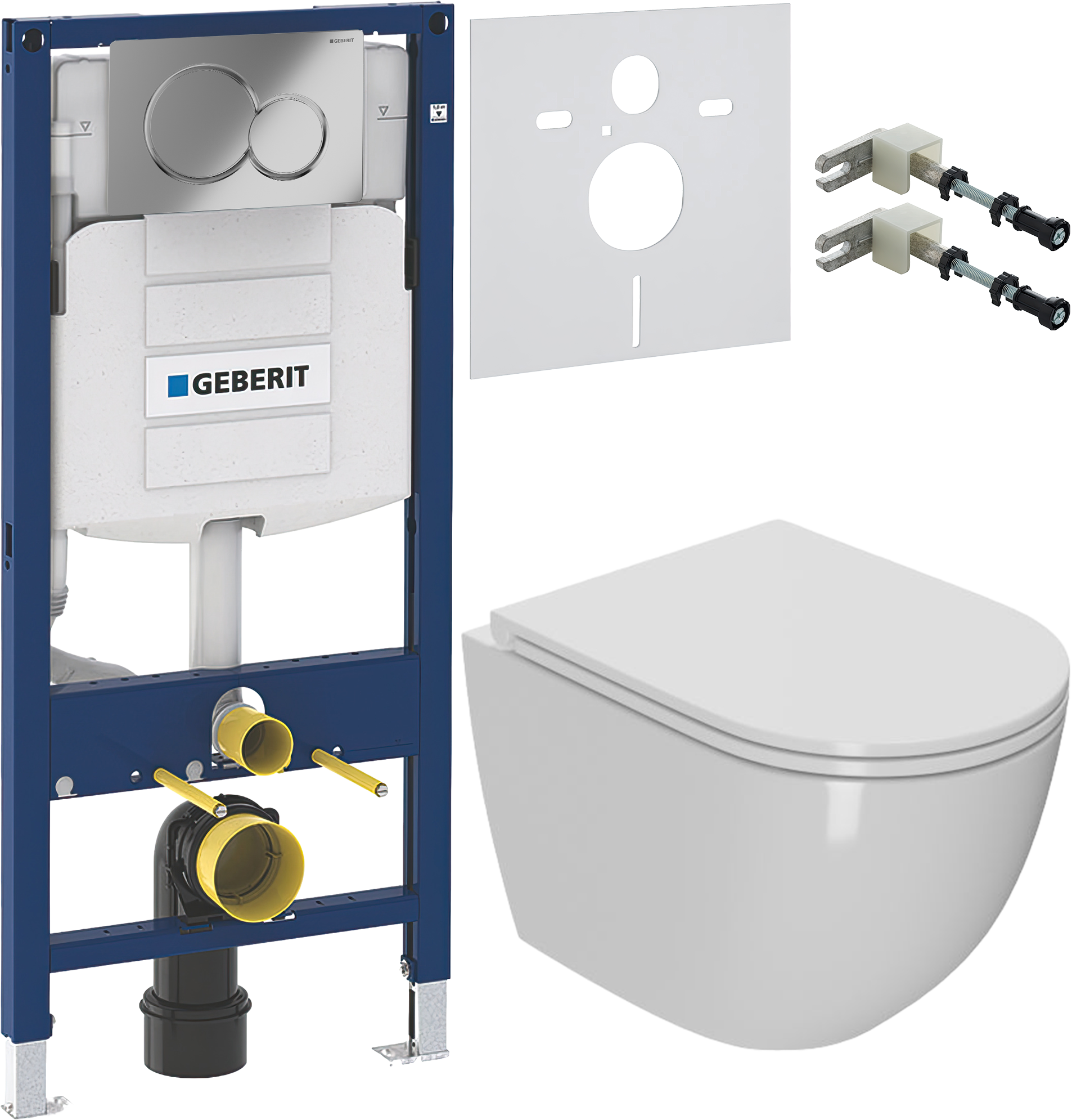 Комплект 5 в 1 Унитаз подвесной Bauedge BL0001-HQ3 + Крепления Geberit Duofix 111.815.00.1 + Звукоизоляция 156.050.00.1 + Инсталляция 111.300.00.5 + Кнопка Sigma 01 115.770.21.5