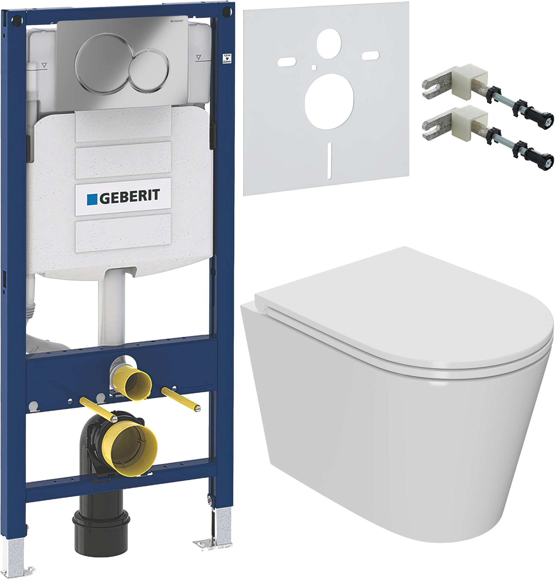 Комплект 5 в 1 Унитаз подвесной Bauedge BK0001-HQ2 + Крепления Geberit Duofix 111.815.00.1 + Звукоизоляция 156.050.00.1 + Инсталляция 111.300.00.5 + Кнопка Sigma 01 115.770.21.5