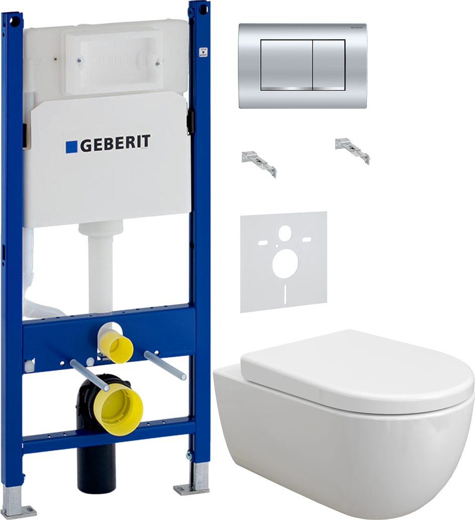 Комплект 4 в 1 Унитаз подвесной BOCCHI V-Tondo 1416-001-0129, белый глянцевый + Сиденье A0302-001, с микролифтом, глянцевая белая + Инсталляция с кнопкой Geberit Duofix Delta 458.163.21.1 цвет хром + Звукоизоляция 156.050.00.1
