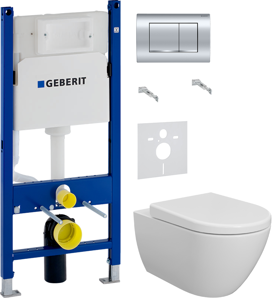 Комплект 4 в 1 Унитаз подвесной BOCCHI Venezia 1295-001-0129, белый + Сиденье A0302-001, с микролифтом, глянцевая белая + Инсталляция с кнопкой Geberit Duofix Delta 458.163.21.1 цвет хром + Звукоизоляция 156.050.00.1
