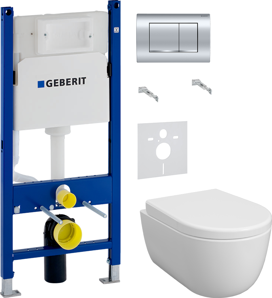 Комплект 4 в 1 Унитаз подвесной BOCCHI V-Tondo Rimless 1417-001-0129, белый глянцевый + Сиденье A0302-001, с микролифтом, глянцевая белая + Инсталляция с кнопкой Geberit Duofix Delta 458.163.21.1 цвет хром + Звукоизоляция 156.050.00.1