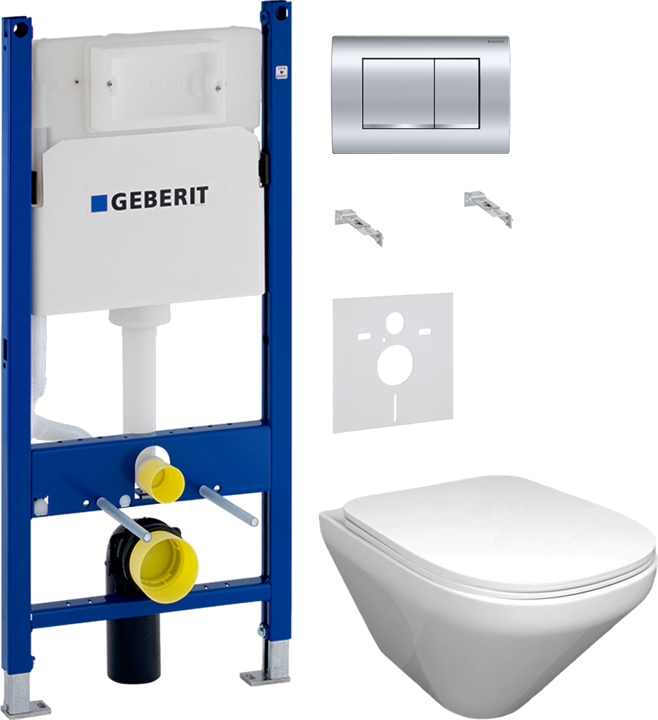 Комплект 4 в 1 Унитаз подвесной Jacob Delafon Modern Life E77725-0 + Сиденье E77168-0 с микролифтом + Инсталляция с кнопкой Geberit Duofix Delta 458.163.21.1 цвет хром + Звукоизоляция 156.050.00.1