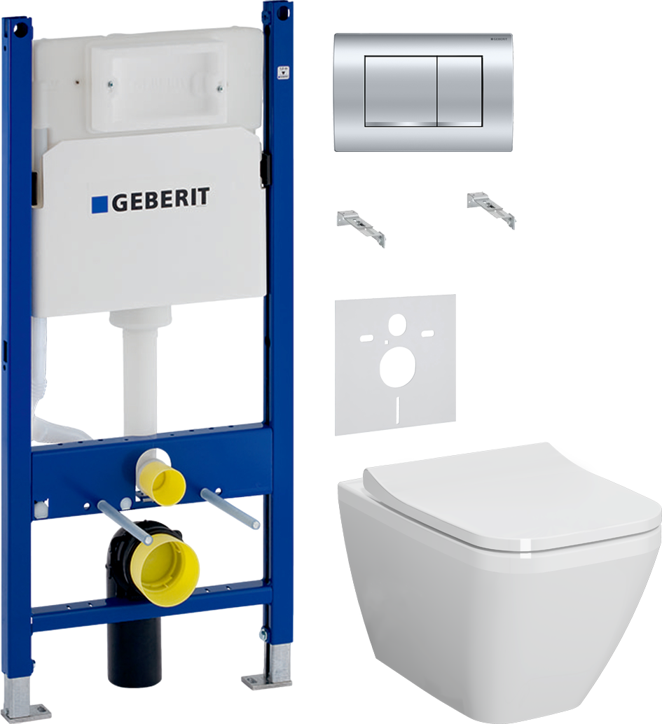 Комплект 4 в 1 Унитаз подвесной VitrA Integra Square 7082B003-0075 + Сиденье Integra Square 191-003-009 с микролифтом + Инсталляция с кнопкой Geberit Duofix Delta 458.163.21.1 цвет хром + Звукоизоляция 156.050.00.1
