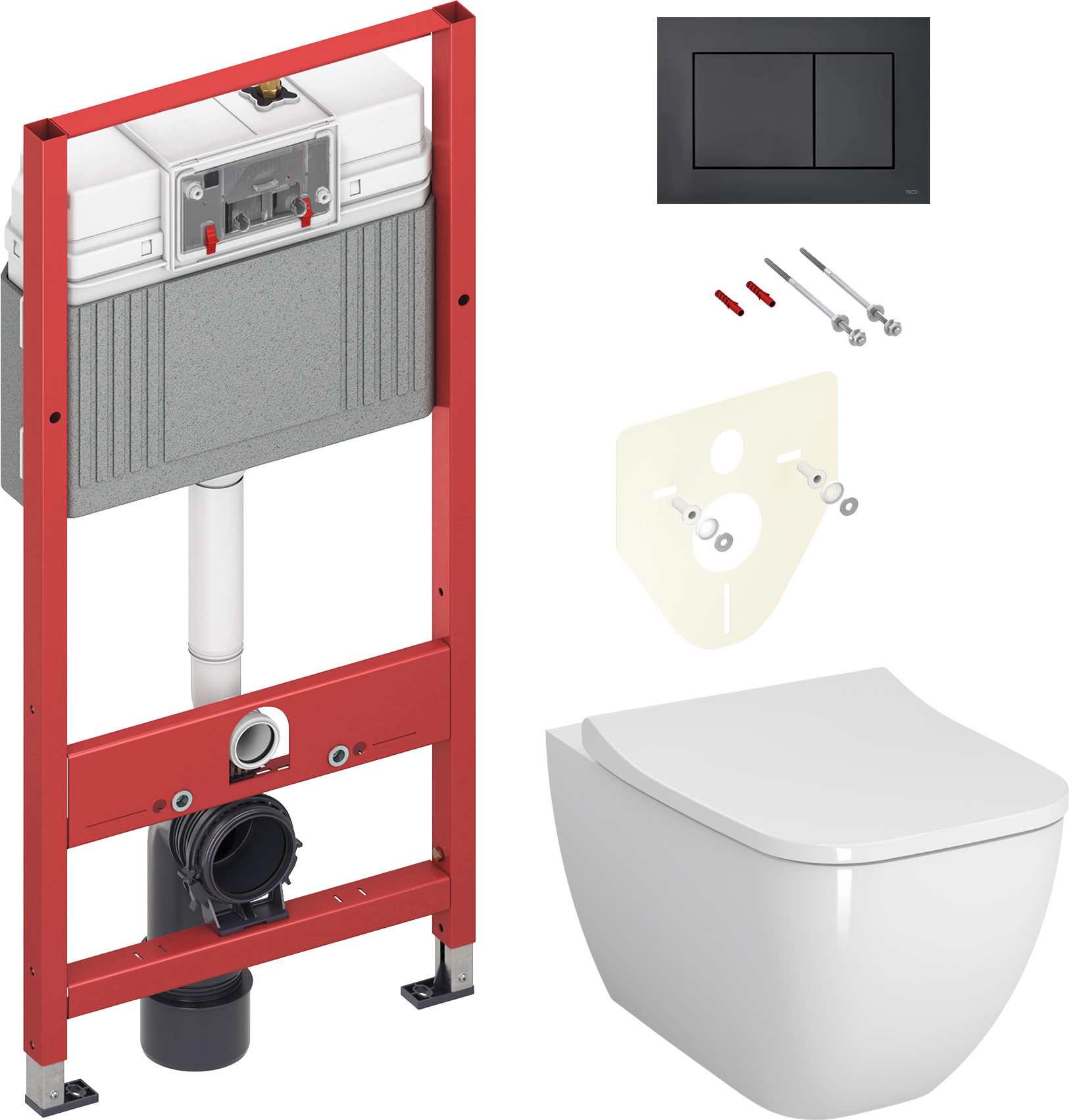 Комплект 3 в 1 Унитаз подвесной VitrA Shift 7742B003-0075 белая глянцевая + Сиденье Integra Square 191-003-009 с микролифтом + Инсталляция с кнопкой TECE Now 9400414 цвет черный