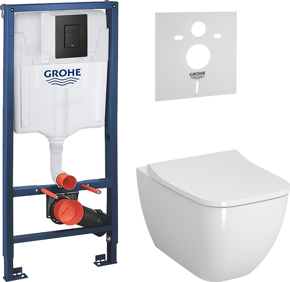 Комплект 4 в 1 Унитаз подвесной VitrA Shift 7742B003-0075 белая глянцевая + Сиденье Integra Square 191-003-009 с микролифтом + Звукоизоляция Grohe 37131000 + Инсталляция с кнопкой Solido 38811KF0 цвет черный