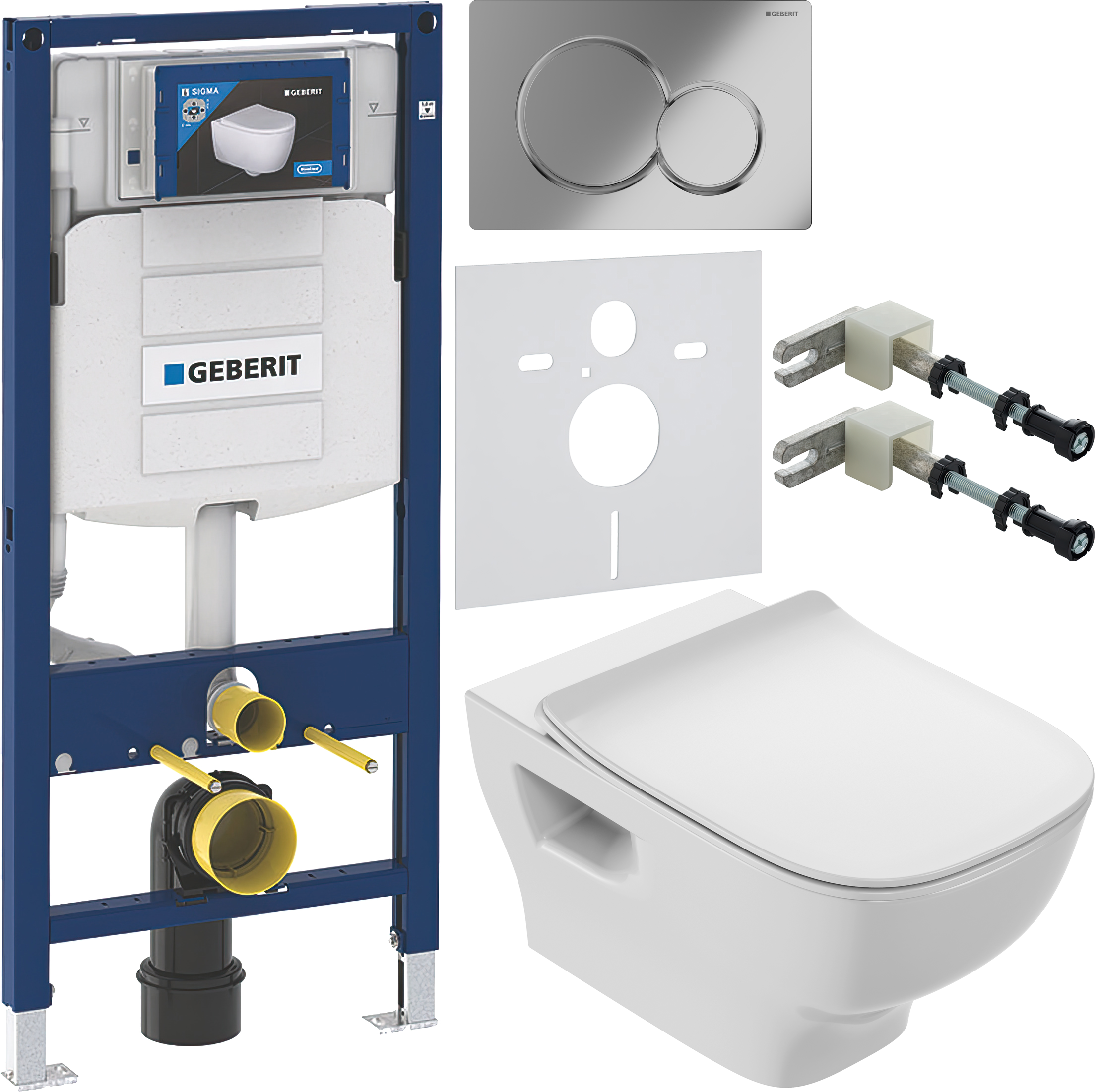 Комплект 6 в 1 Унитаз подвесной Jacob Delafon Struktura EDE102 + Сиденье E28931-WTE с микролифтом + Инсталляция Geberit Duofix UP 320 111.300.00.5 (111.950.00.6) + Кнопка Sigma 01 115.770.21.5 цвет глянцевый хром + Крепления 111.815.00.1 к стене + Звукоиз