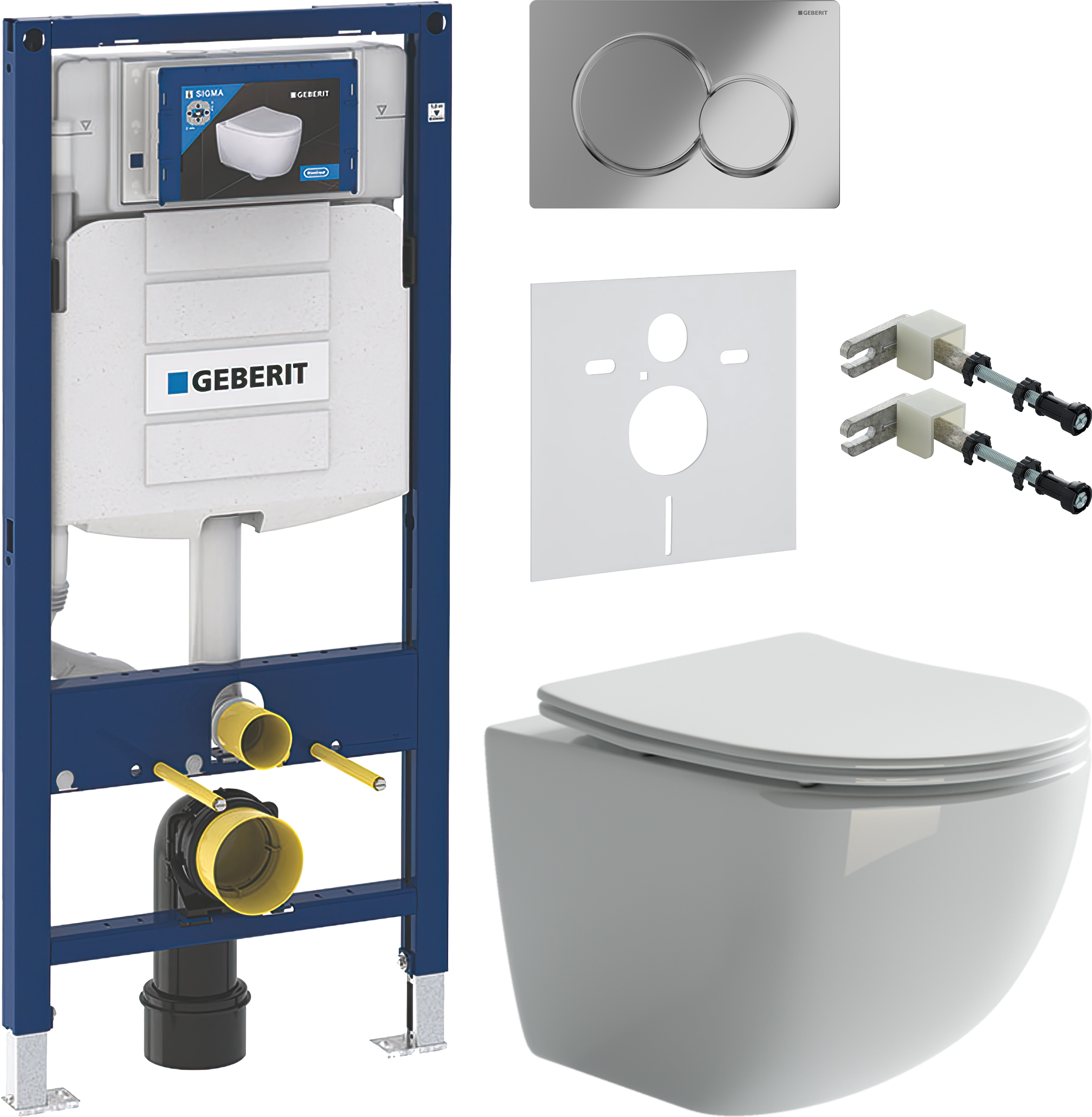 Комплект 5 в 1 Унитаз подвесной Ceramicanova Forma CN3009 + Крепления Geberit Duofix 111.815.00.1 к стене + Звукоизоляция 156.050.00.1 + Инсталляция UP 320 111.300.00.5 (111.950.00.6) + Кнопка Sigma 01 115.770.21.5 цвет глянцевый хром