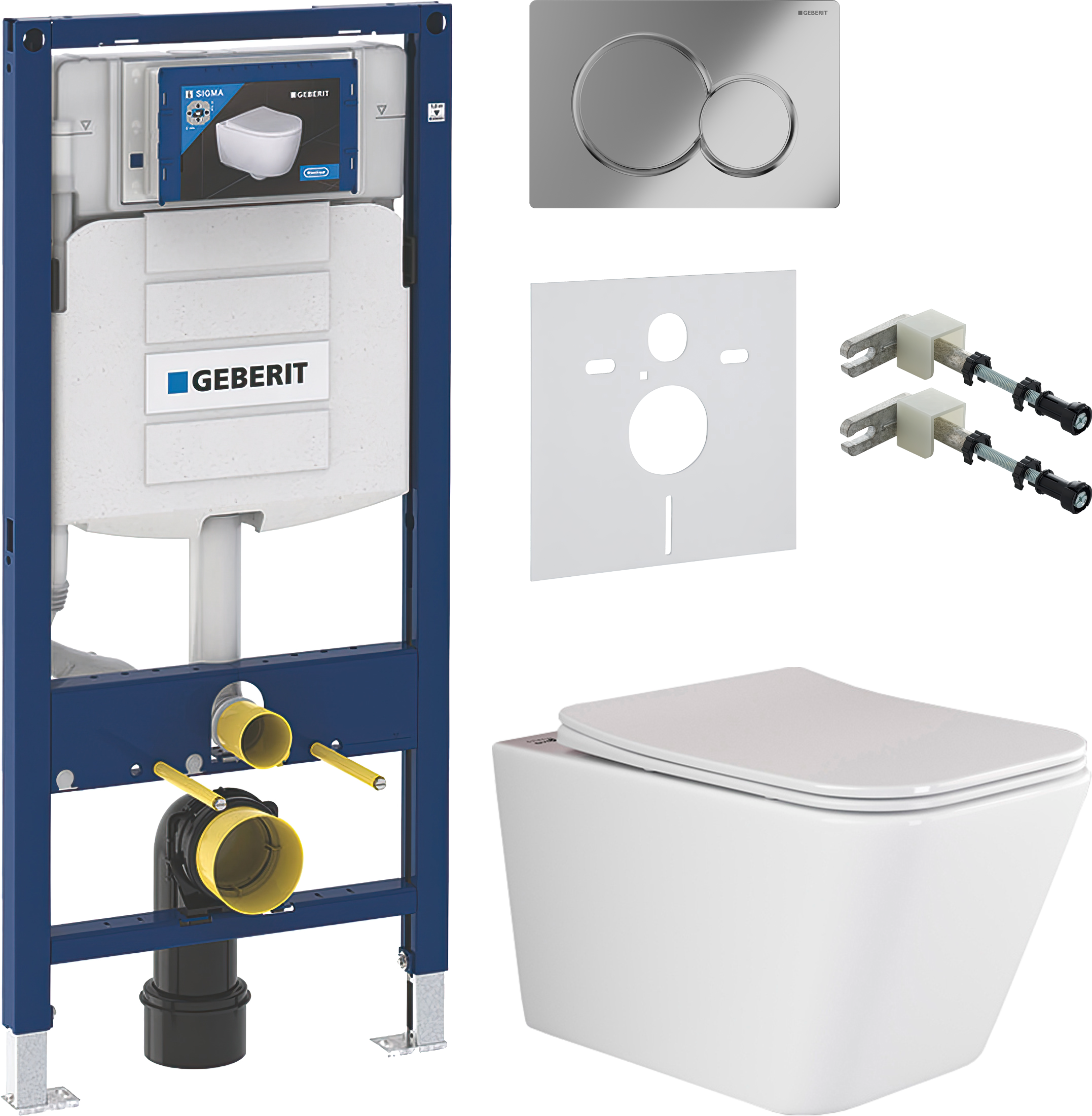 Комплект 5 в 1 Унитаз подвесной Ceramicanova Metric Rimless CN3007 + Крепления Geberit Duofix 111.815.00.1 к стене + Звукоизоляция 156.050.00.1 + Инсталляция UP 320 111.300.00.5 (111.950.00.6) + Кнопка Sigma 01 115.770.21.5 цвет глянцевый хром