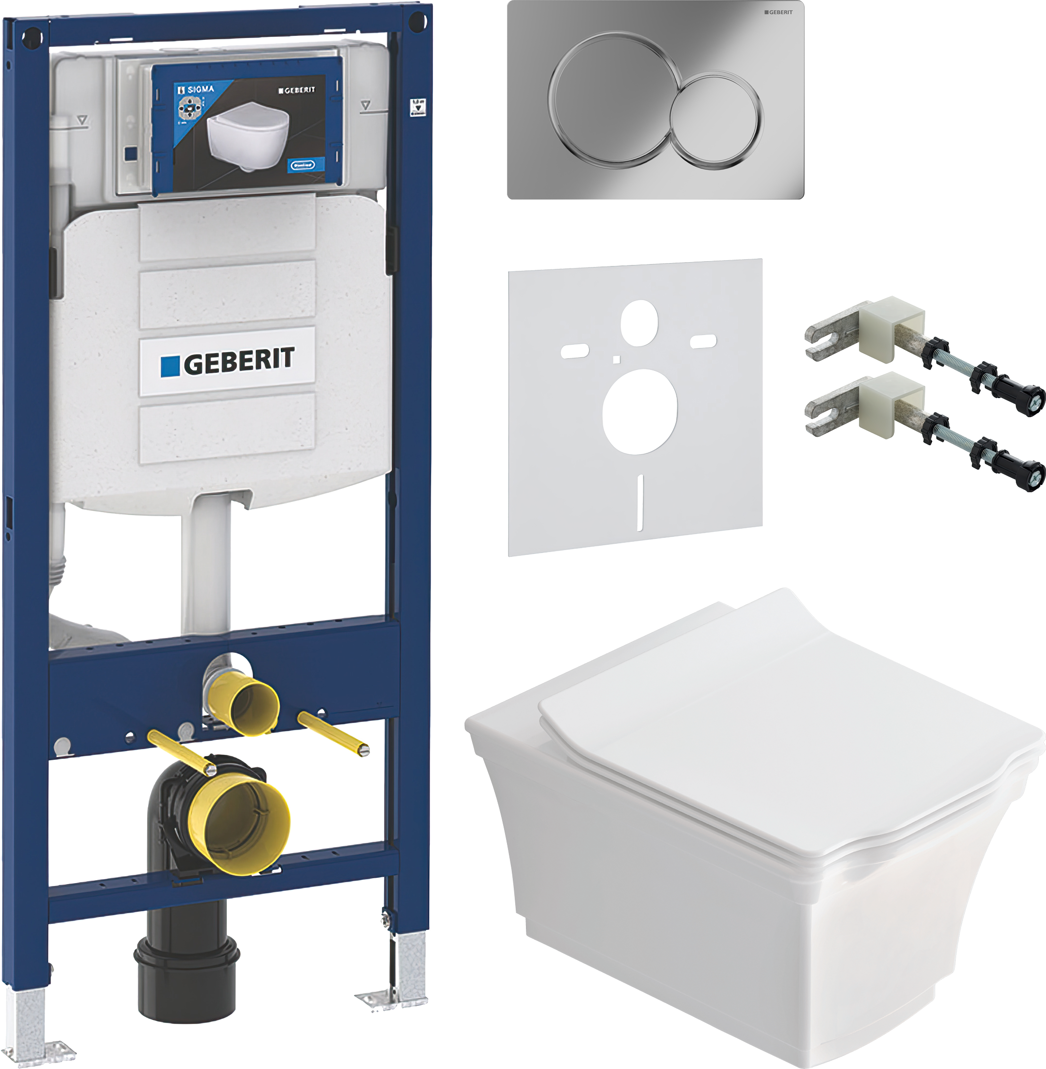 Комплект 5 в 1 Унитаз подвесной STWORKI Хадстен SETK3304-0616-001-1-6000 + Крепления Geberit Duofix 111.815.00.1 к стене + Звукоизоляция 156.050.00.1 + Инсталляция UP 320 111.300.00.5 (111.950.00.6) + Кнопка Sigma 01 115.770.21.5 цвет глянцевый хром