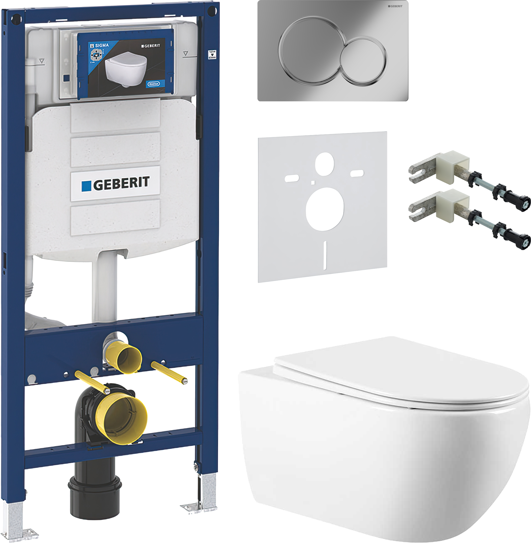 Комплект 5 в 1 Унитаз подвесной Vincea Evo VT1-34 + Крепления Geberit Duofix 111.815.00.1 к стене + Звукоизоляция 156.050.00.1 + Инсталляция UP 320 111.300.00.5 (111.950.00.6) + Кнопка Sigma 01 115.770.21.5 цвет глянцевый хром