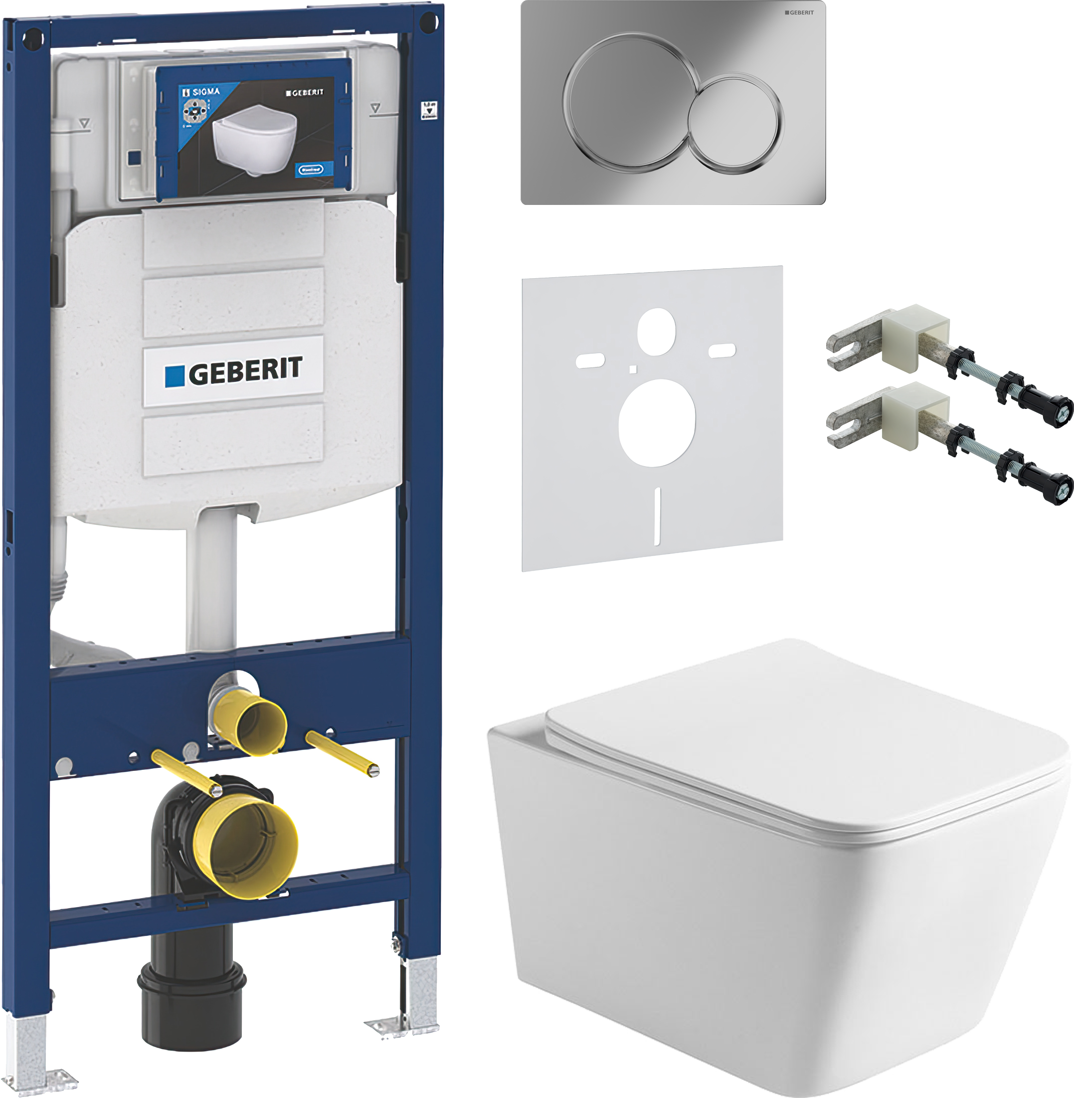 Комплект 5 в 1 Унитаз подвесной Vincea Q-Line VT1-12 + Крепления Geberit Duofix 111.815.00.1 к стене + Звукоизоляция 156.050.00.1 + Инсталляция UP 320 111.300.00.5 (111.950.00.6) + Кнопка Sigma 01 115.770.21.5 цвет глянцевый хром