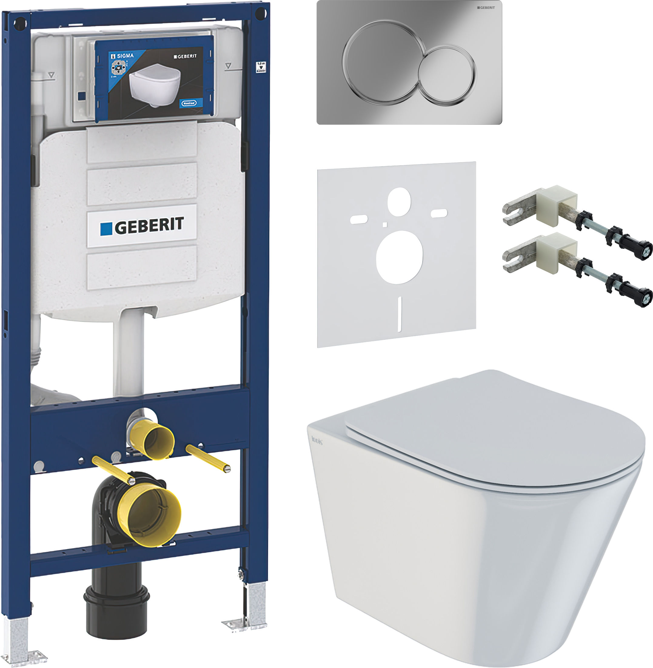 Комплект 5 в 1 Унитаз подвесной IDDIS Calipso CALRDSEI25 + Крепления Geberit Duofix 111.815.00.1 + Звукоизоляция 156.050.00.1 + Инсталляция 111.300.00.5 + Кнопка Sigma 01 115.770.21.5