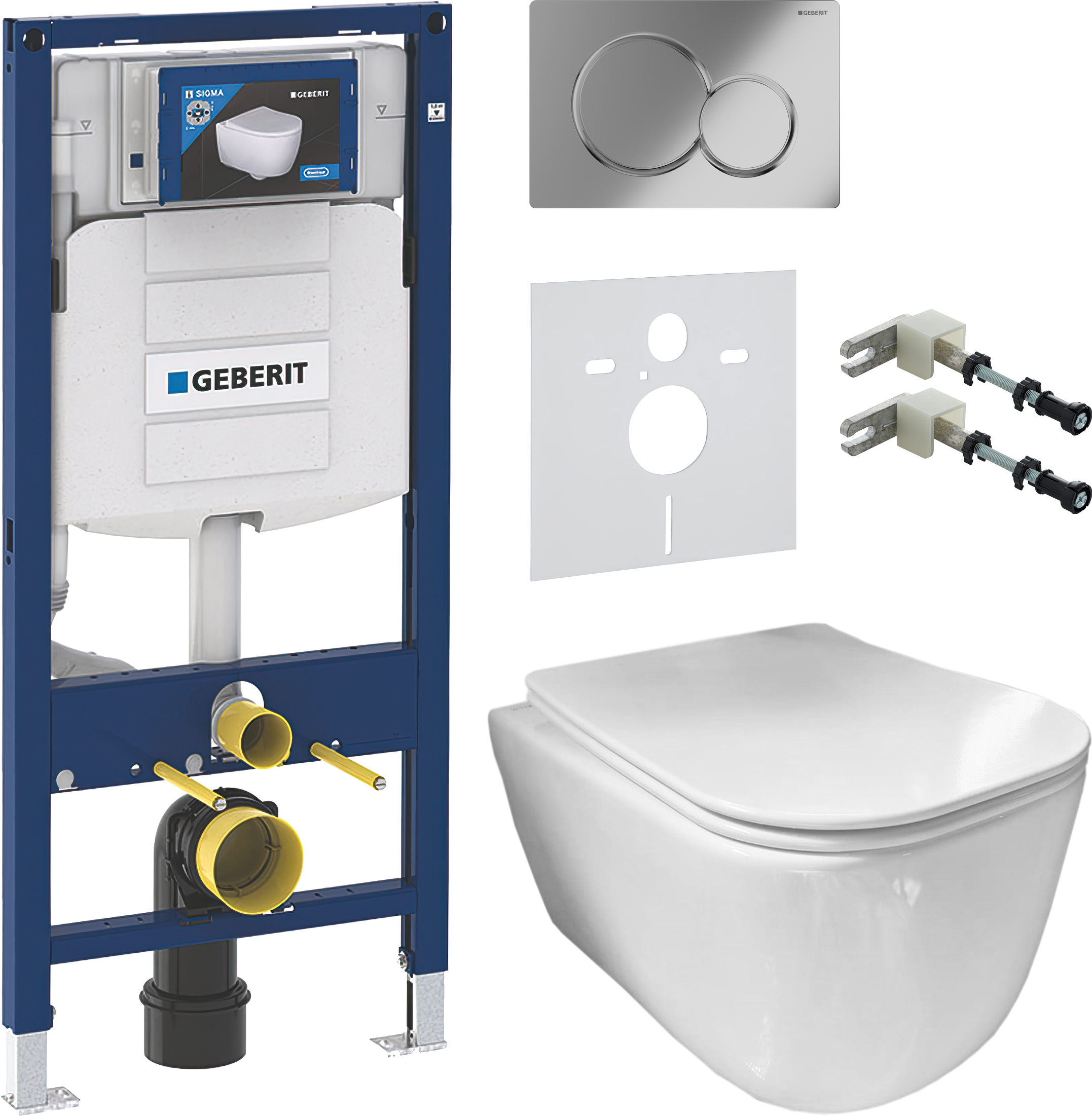 Комплект 5 в 1 Унитаз подвесной Ceramicanova New Day CN3005 + Крепления Geberit Duofix 111.815.00.1 к стене + Звукоизоляция 156.050.00.1 + Инсталляция UP 320 111.300.00.5 (111.950.00.6) + Кнопка Sigma 01 115.770.21.5 цвет глянцевый хром