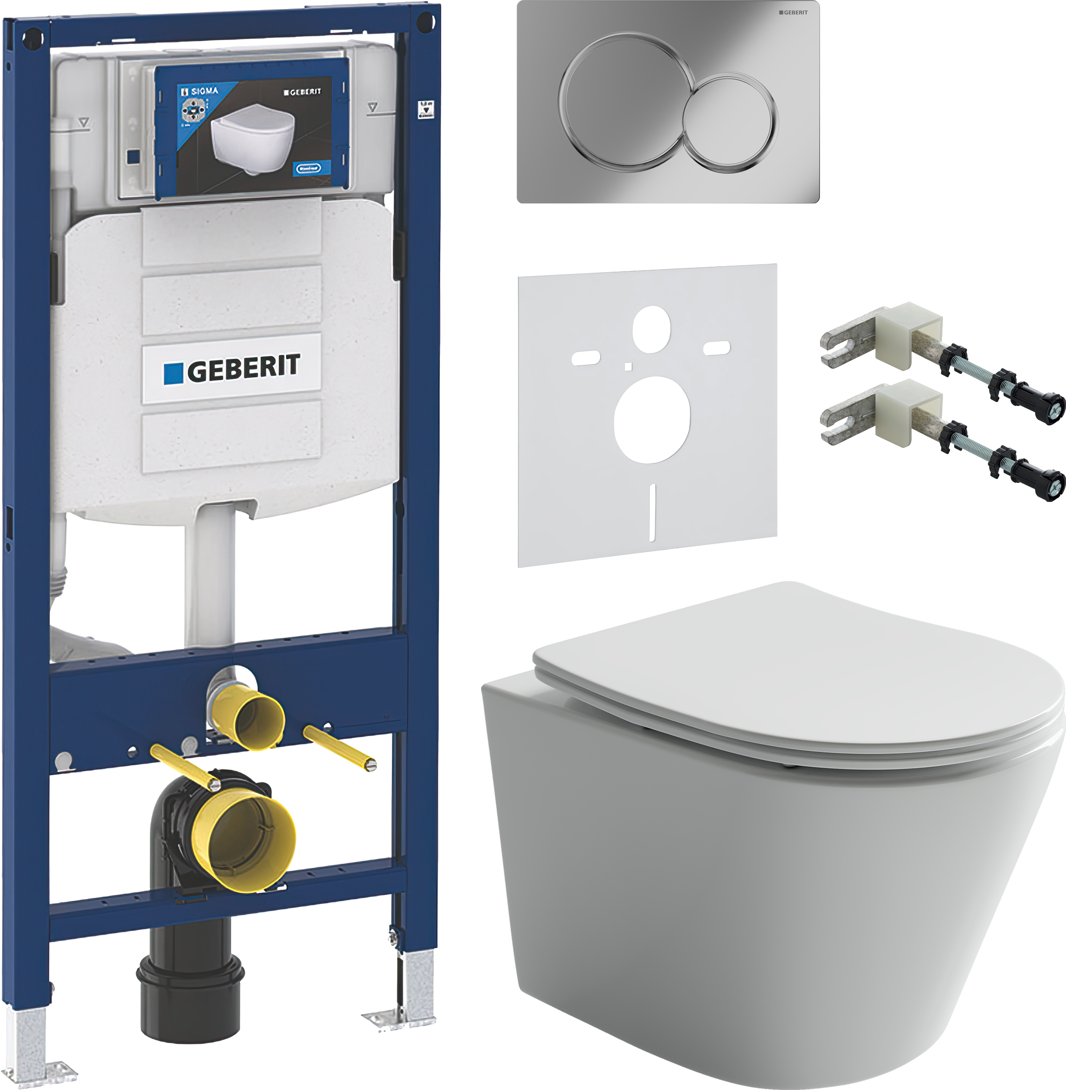 Комплект 5 в 1 Унитаз подвесной Ceramicanova Balearica Rimless CN6000 + Крепления Geberit Duofix 111.815.00.1 к стене + Звукоизоляция 156.050.00.1 + Инсталляция UP 320 111.300.00.5 (111.950.00.6) + Кнопка Sigma 01 115.770.21.5 цвет глянцевый хром