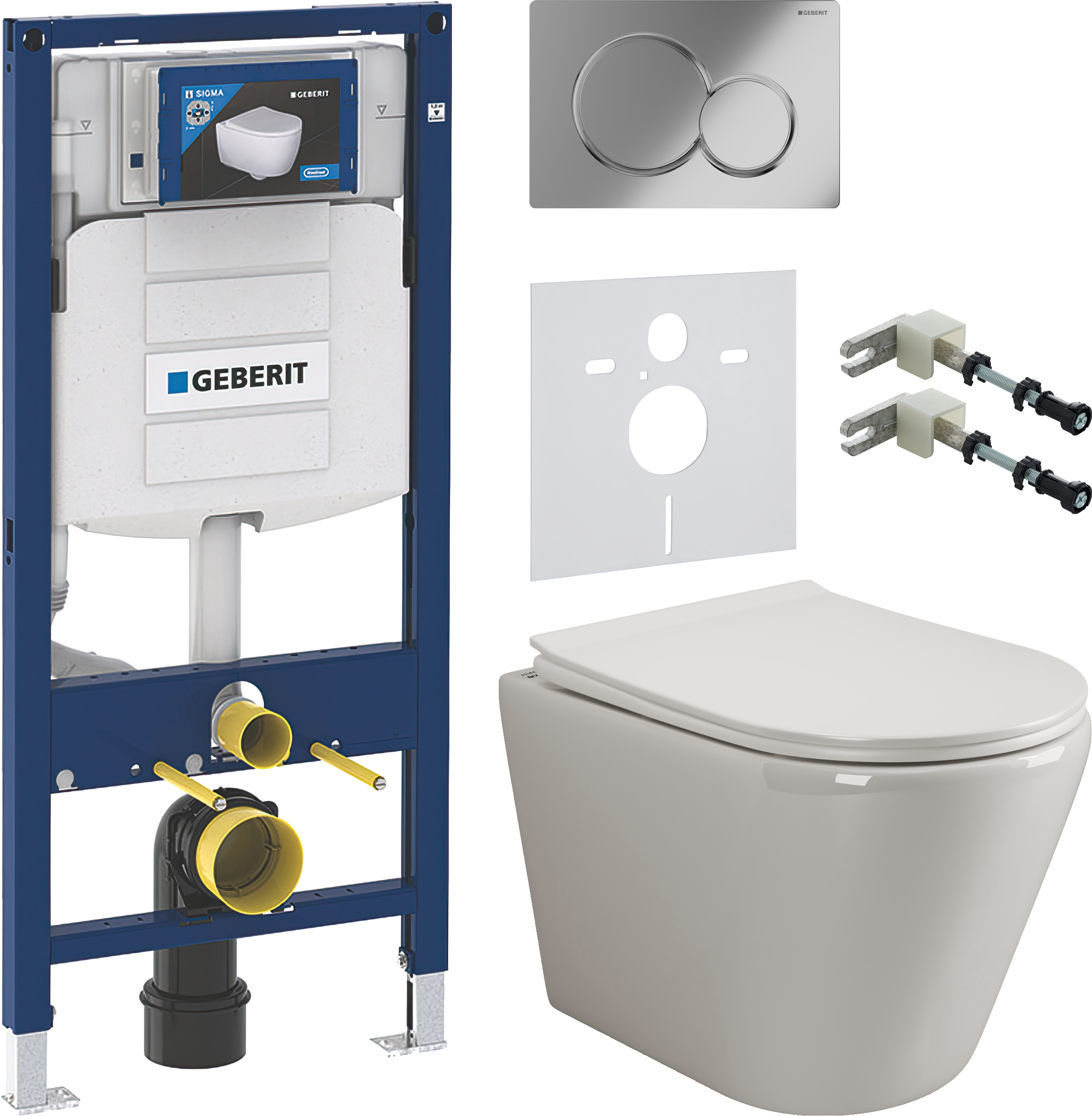 Комплект 5 в 1 Унитаз подвесной Ceramicanova Highlight Rimless CN1804 + Крепления Geberit Duofix 111.815.00.1 к стене + Звукоизоляция 156.050.00.1 + Инсталляция UP 320 111.300.00.5 (111.950.00.6) + Кнопка Sigma 01 115.770.21.5 цвет глянцевый хром