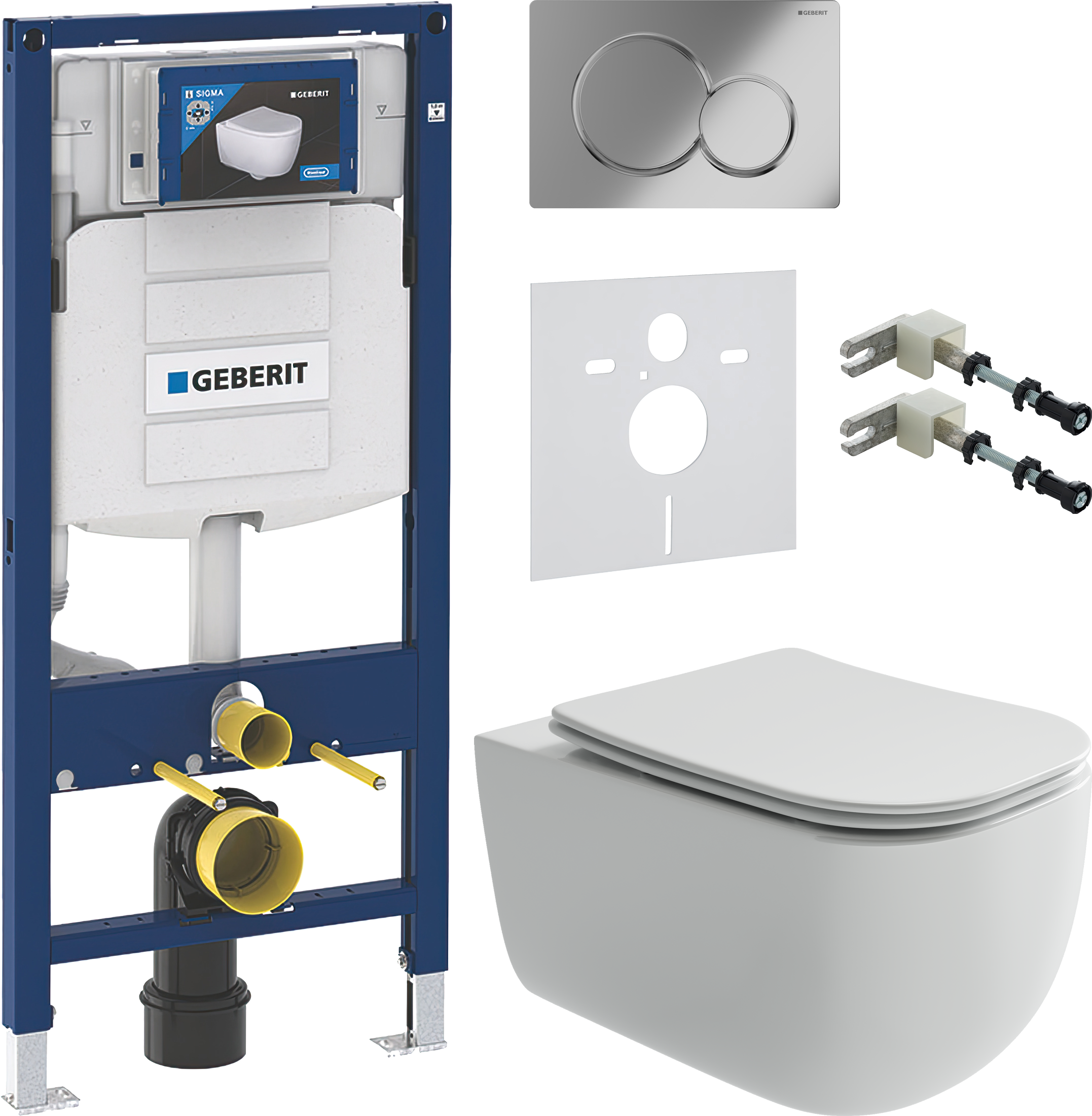 Комплект 5 в 1 Унитаз подвесной Ceramicanova Noel CN3013 + Крепления Geberit Duofix 111.815.00.1 к стене + Звукоизоляция 156.050.00.1 + Инсталляция UP 320 111.300.00.5 (111.950.00.6) + Кнопка Sigma 01 115.770.21.5 цвет глянцевый хром