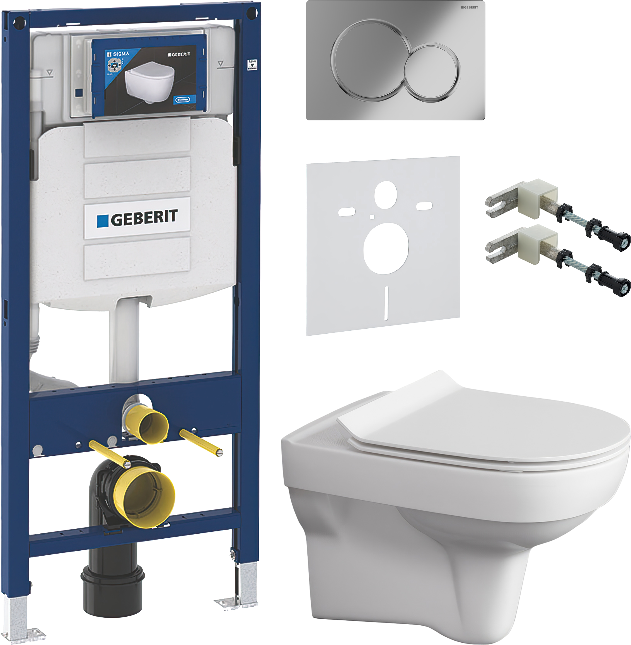 Комплект 5 в 1 Унитаз подвесной Cersanit City Clean On DPL EO + Крепления Geberit Duofix 111.815.00.1 к стене + Звукоизоляция 156.050.00.1 + Инсталляция UP 320 111.300.00.5 (111.950.00.6) + Кнопка Sigma 01 115.770.21.5 цвет глянцевый хром