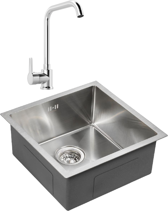 Комплект Мойка Paulmark Gerberg PM254444-BS, брашированная нержавеющая сталь + Смеситель MEGA Ege MG-PL10, хром