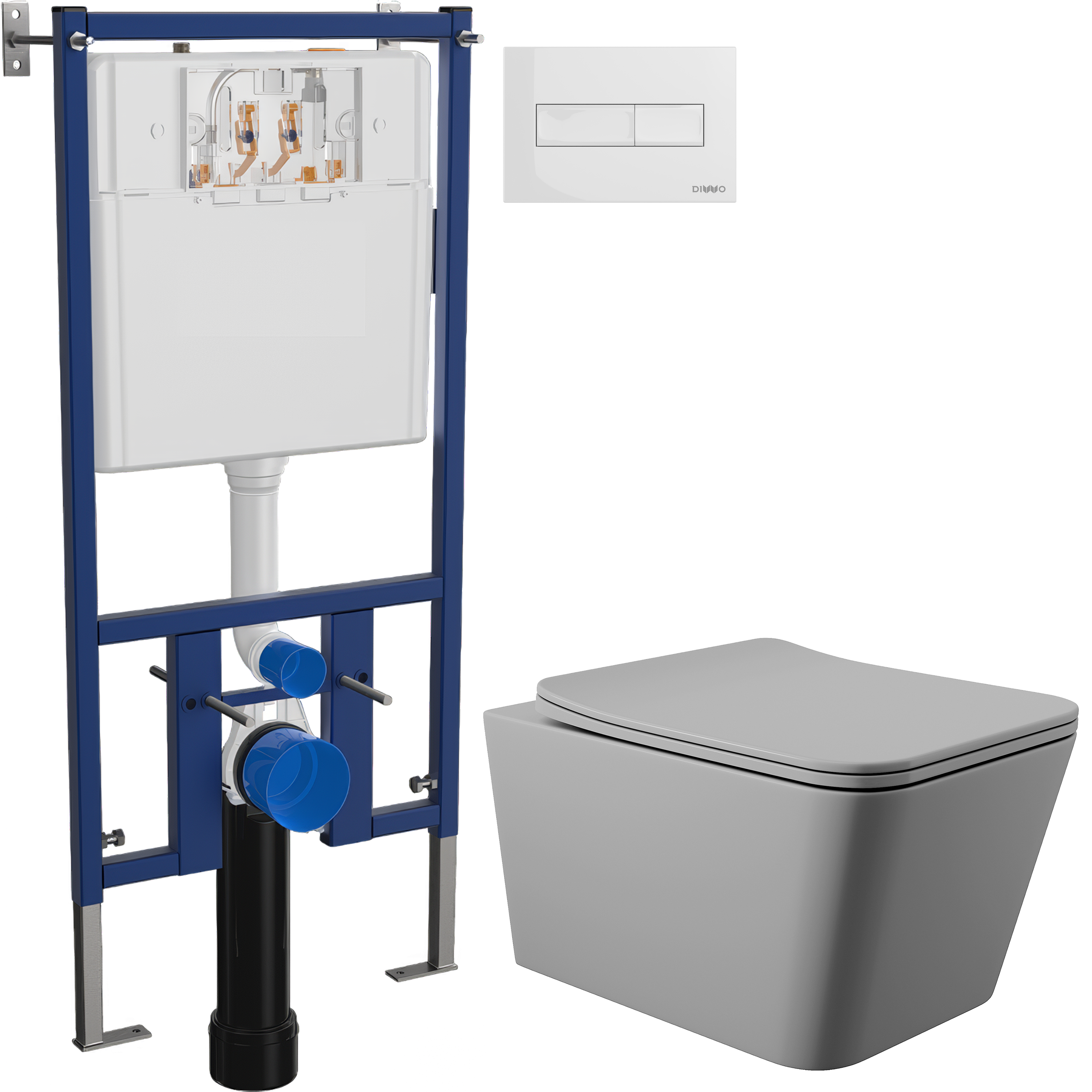 Комплект 3 в 1 Унитаз подвесной Aqueduto Macio MAC0130 + Инсталляция DIWO 4501 + Кнопка 7320 цвет глянцевый белый