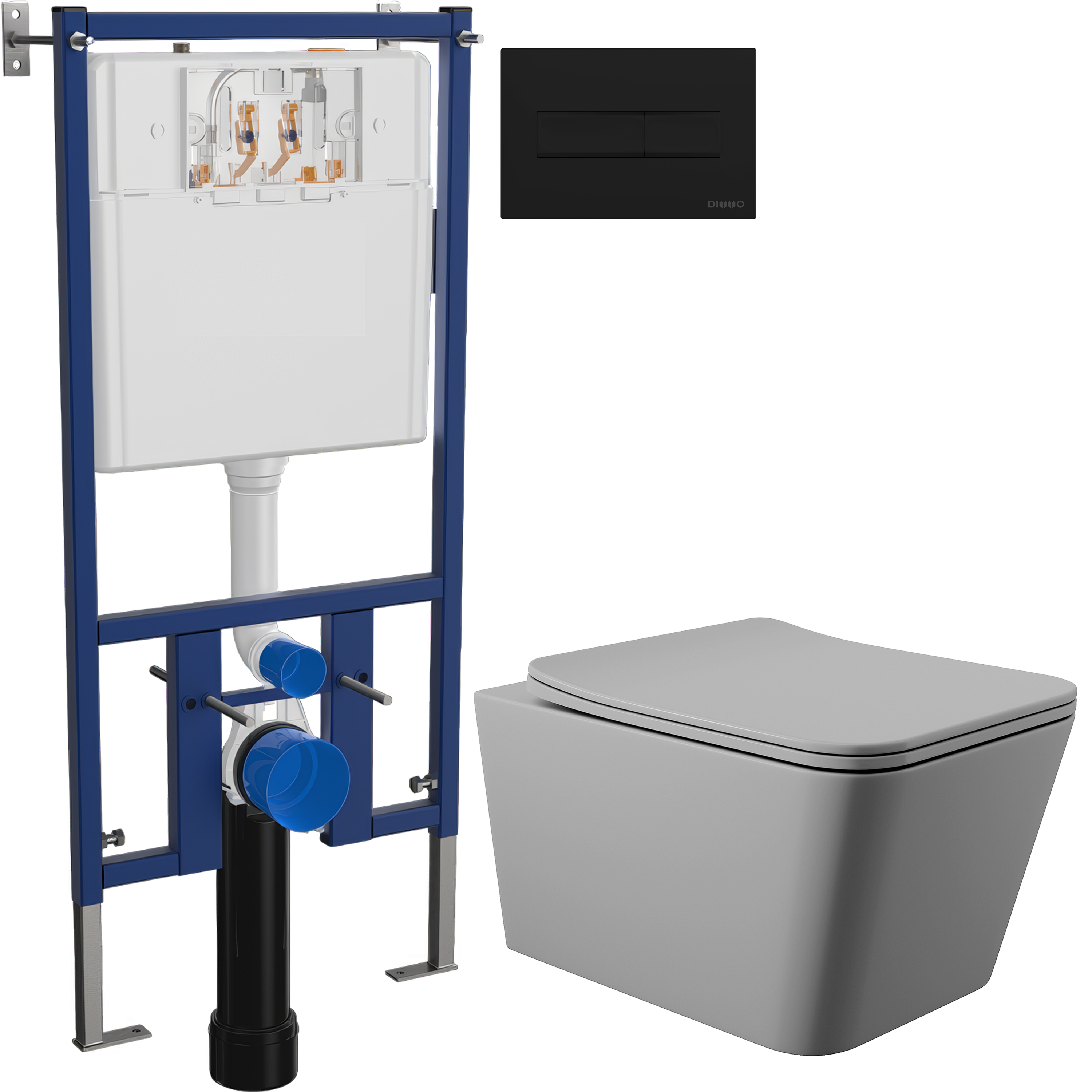 Комплект 3 в 1 Унитаз подвесной Aqueduto Macio MAC0130 + Инсталляция DIWO 4501 + Кнопка 7323 цвет матовый черный