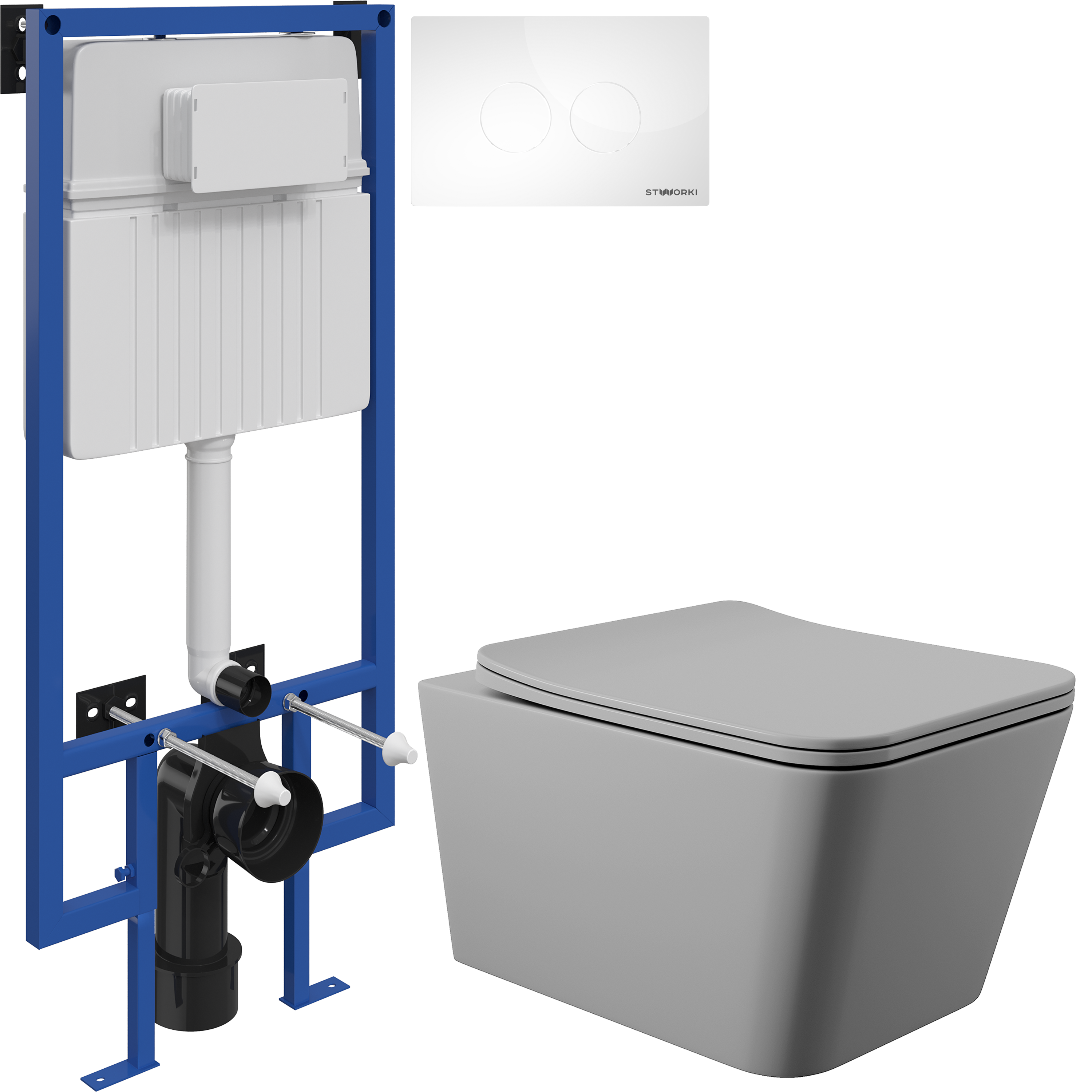Комплект 3 в 1 Унитаз подвесной Aqueduto Macio MAC0130 + Инсталляция STWORKI 510162 + Кнопка Хельсинки 500470