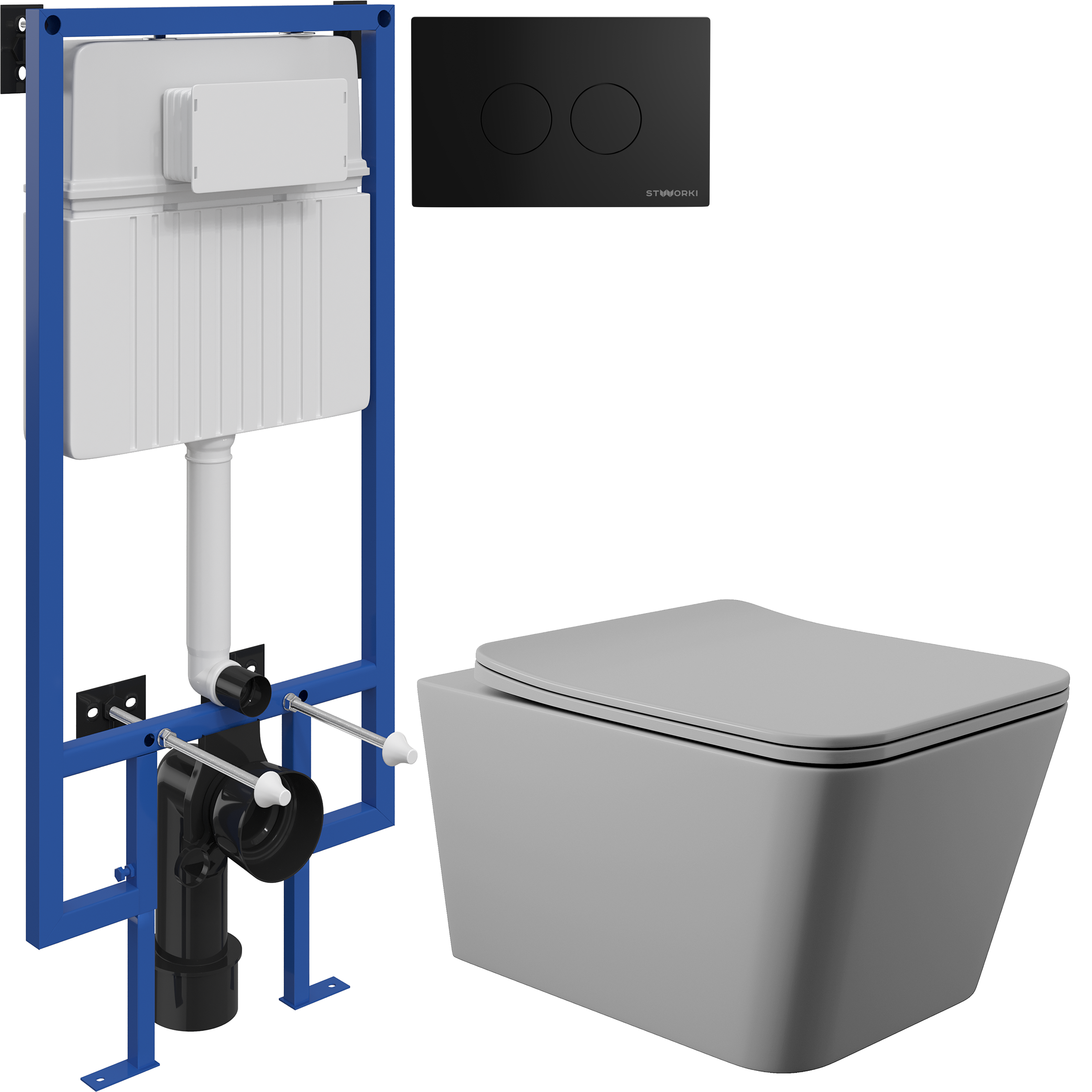 Комплект 3 в 1 Унитаз подвесной Aqueduto Macio MAC0130 + Инсталляция STWORKI 510162 + Кнопка Хельсинки 500471