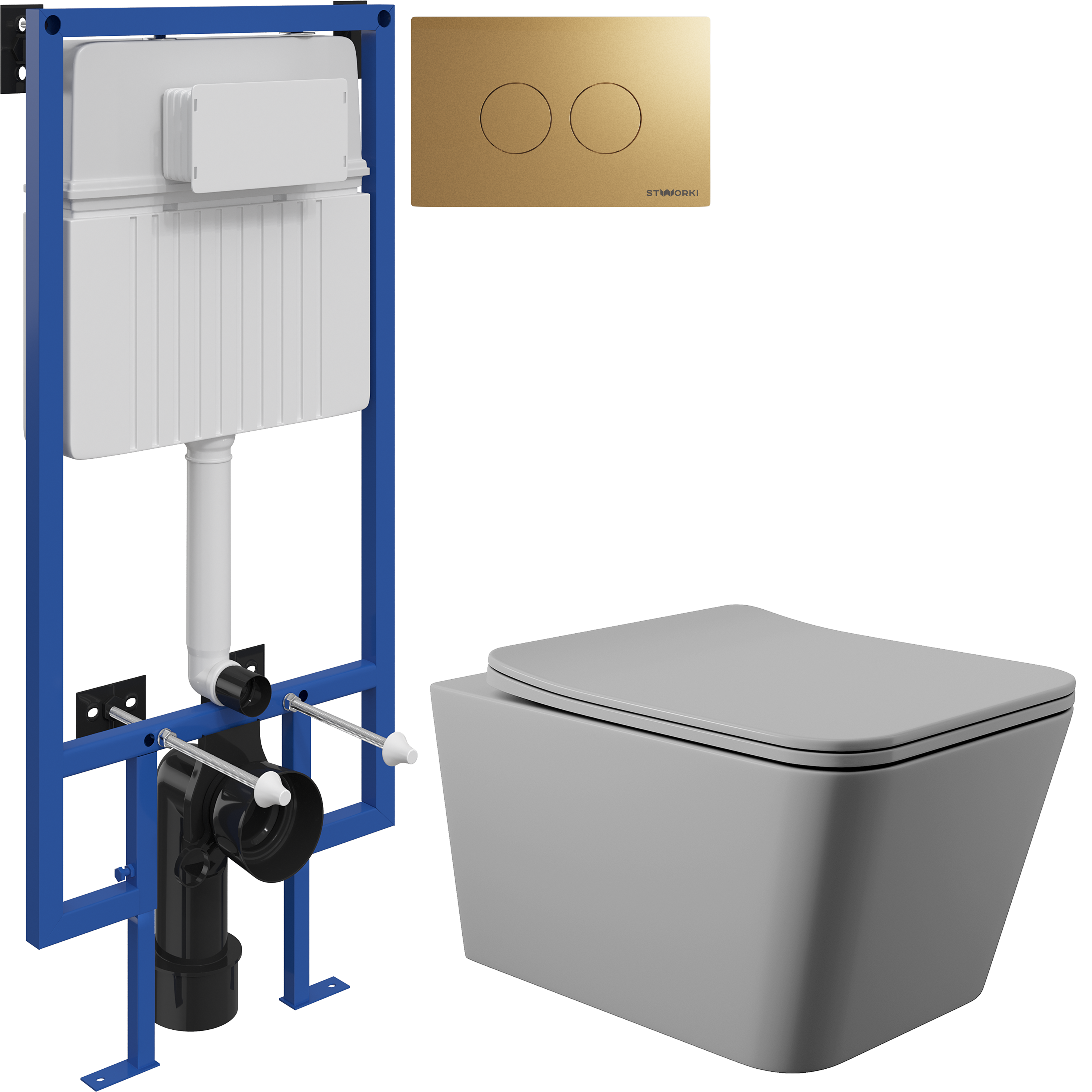 Комплект 3 в 1 Унитаз подвесной Aqueduto Macio MAC0130 + Инсталляция STWORKI 510162 + Кнопка Хельсинки 500474