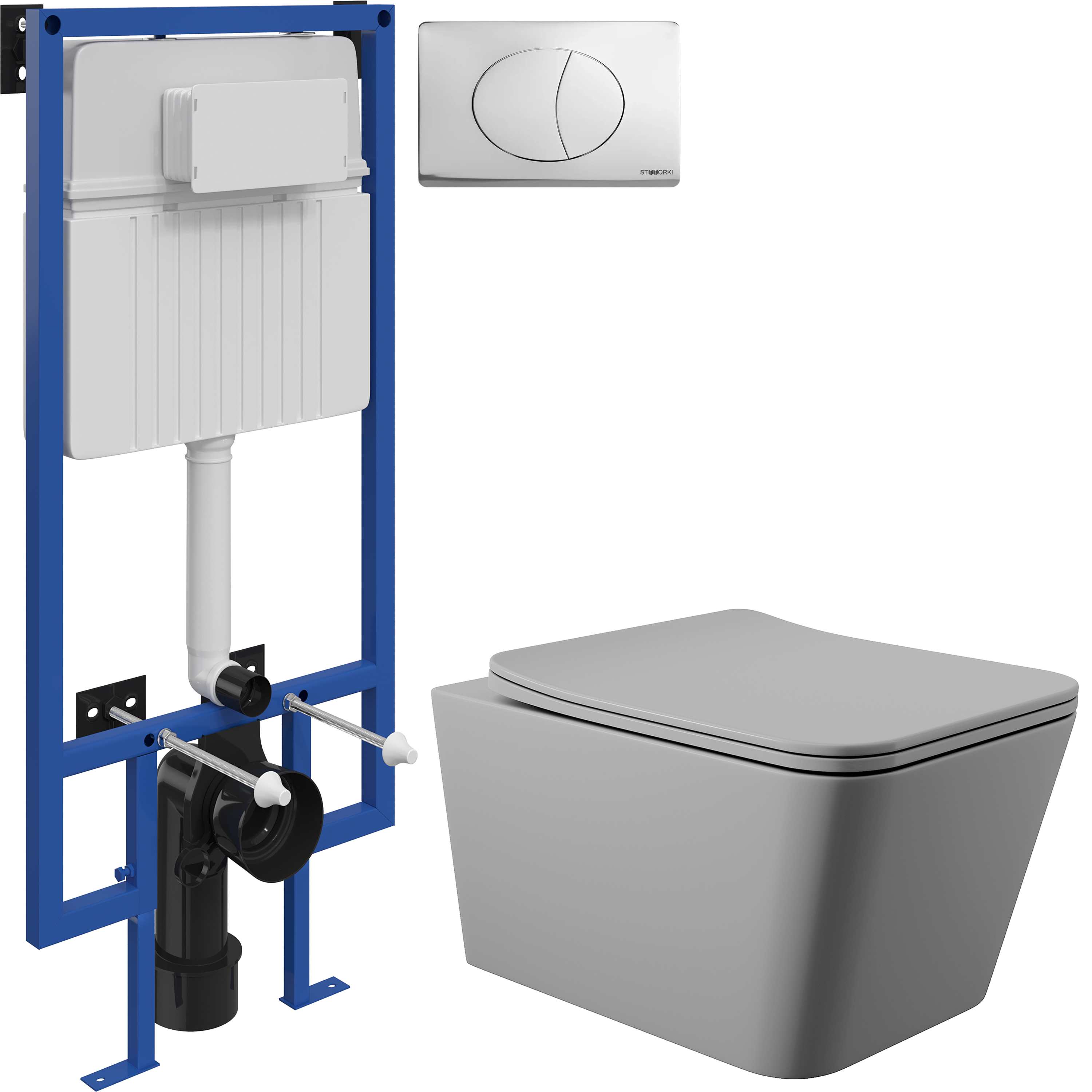 Комплект 3 в 1 Унитаз подвесной Aqueduto Macio MAC0130 + Инсталляция STWORKI 510162 + Кнопка 230822