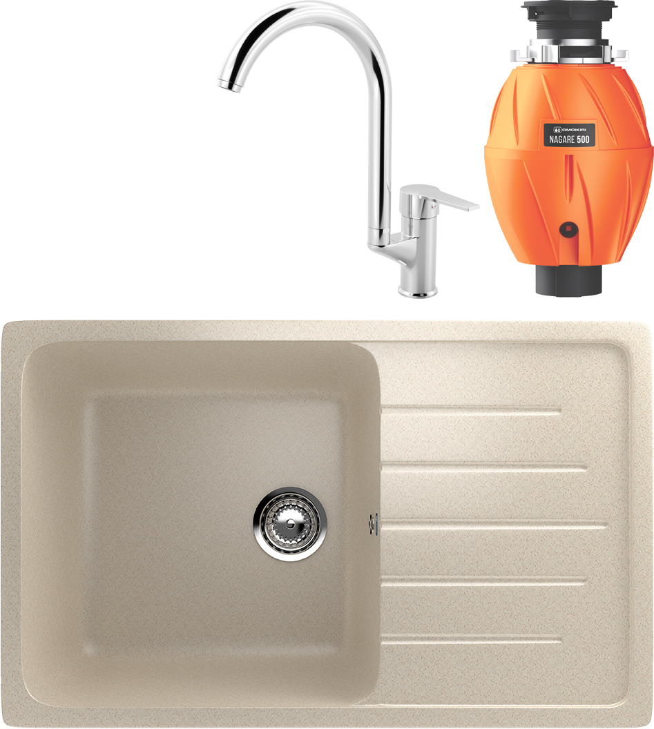 Комплект Мойка Ulgran U-400 U-400-328 + Смеситель MEGA Snow MG-SH03 + Измельчитель Omoikiri Nagare 4995060
