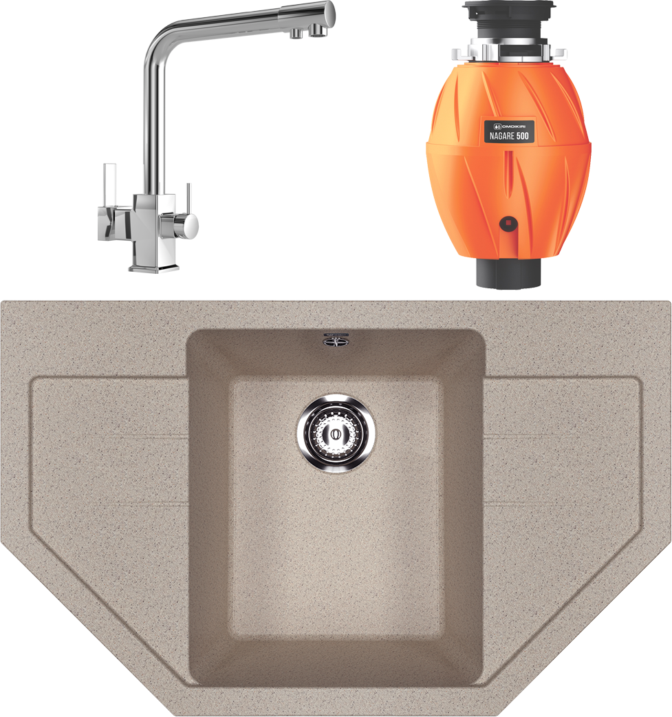 Комплект Мойка Ulgran U-609 U-609-302 + Смеситель MEGA Life MG-TK06 + Измельчитель Omoikiri Nagare 4995060