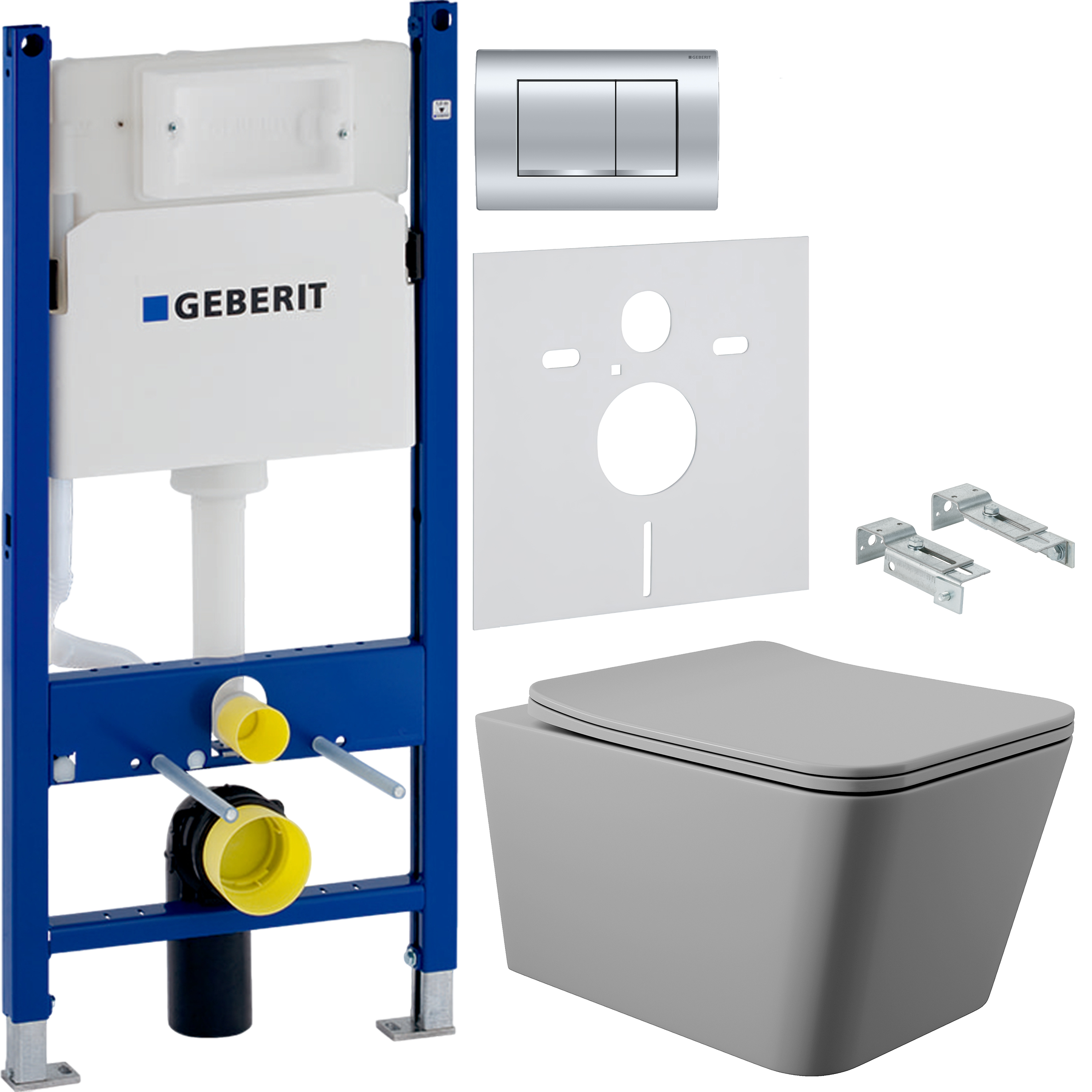 Комплект 3 в 1 Унитаз подвесной Aqueduto Macio MAC0130 + Инсталляция с кнопкой Geberit Duofix 458.163.21.1 + Звукоизоляция 156.050.00.1