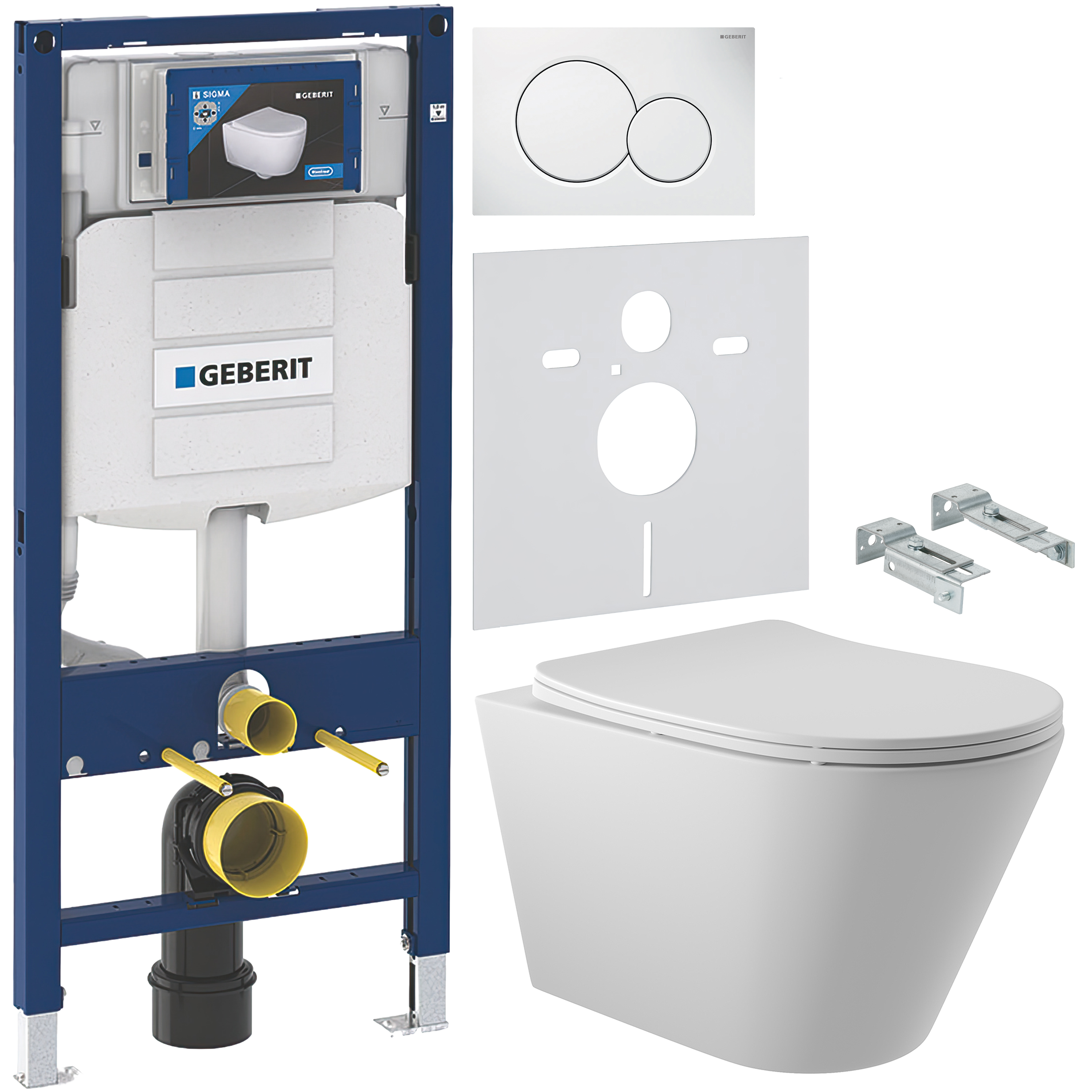Комплект 5 в 1 Унитаз подвесной Aqueduto Cone CON0120 + Крепления Geberit Duofix 111.815.00.1 + Инсталляция 111.300.00.5 + Кнопка Sigma 01 115.770.11.5 + Звукоизоляция 156.050.00.1