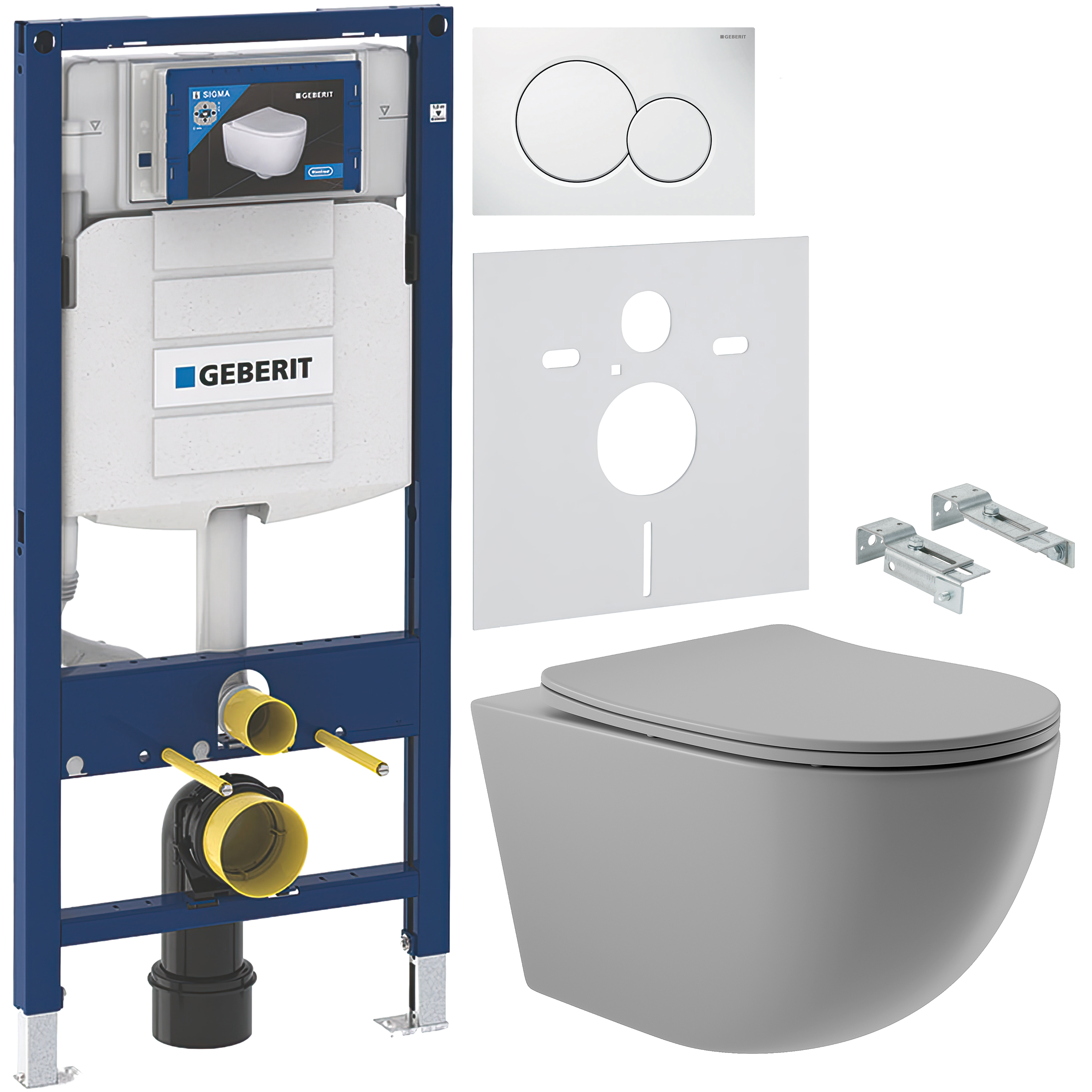 Комплект 5 в 1 Унитаз подвесной Aqueduto Ovo OVO0130 + Крепления Geberit Duofix 111.815.00.1 + Инсталляция 111.300.00.5 + Кнопка Sigma 01 115.770.11.5 + Звукоизоляция 156.050.00.1