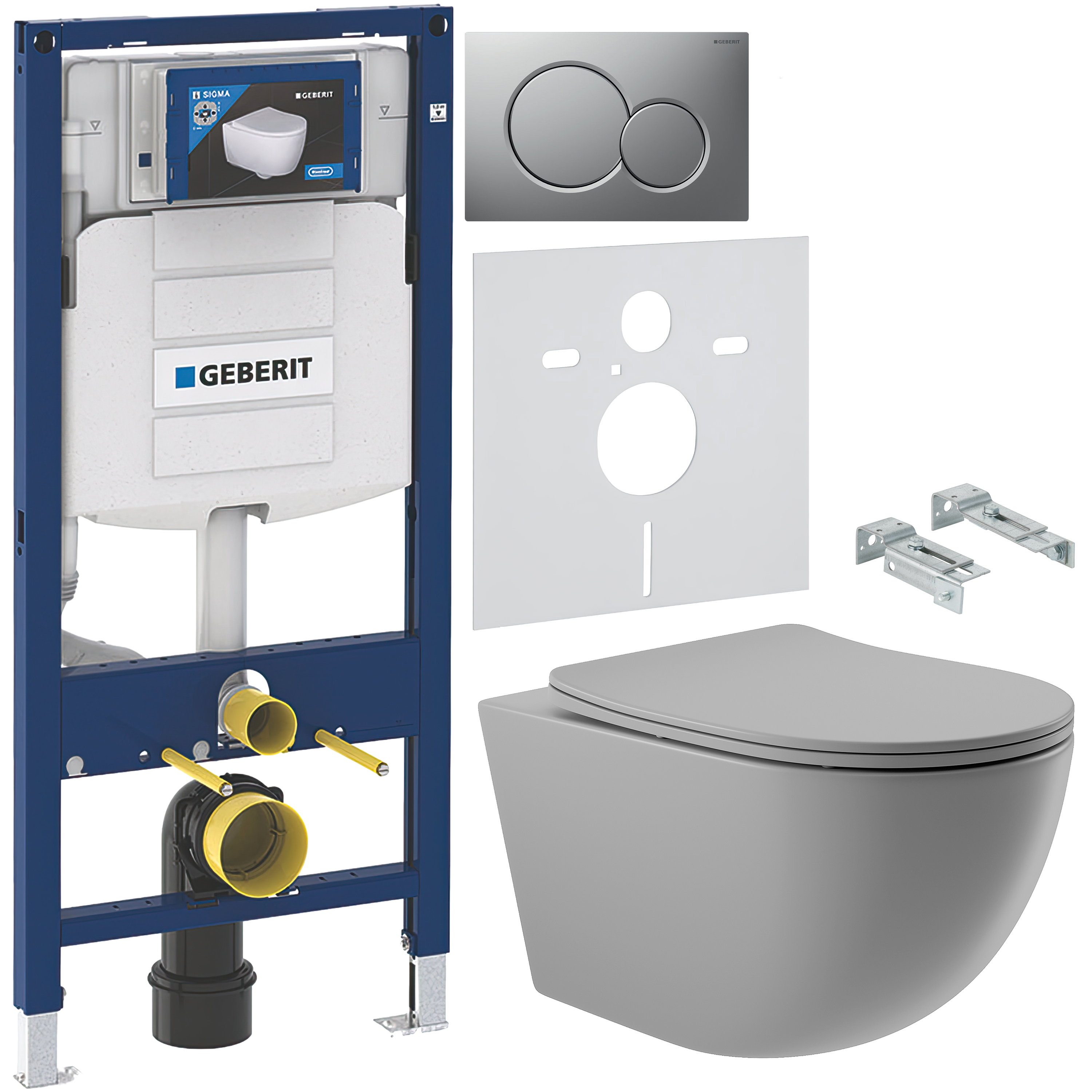 Комплект 5 в 1 Унитаз подвесной Aqueduto Ovo OVO0130 + Крепления Geberit Duofix 111.815.00.1 + Инсталляция 111.300.00.5 + Кнопка Sigma 01 115.770.JQ.5 + Звукоизоляция 156.050.00.1