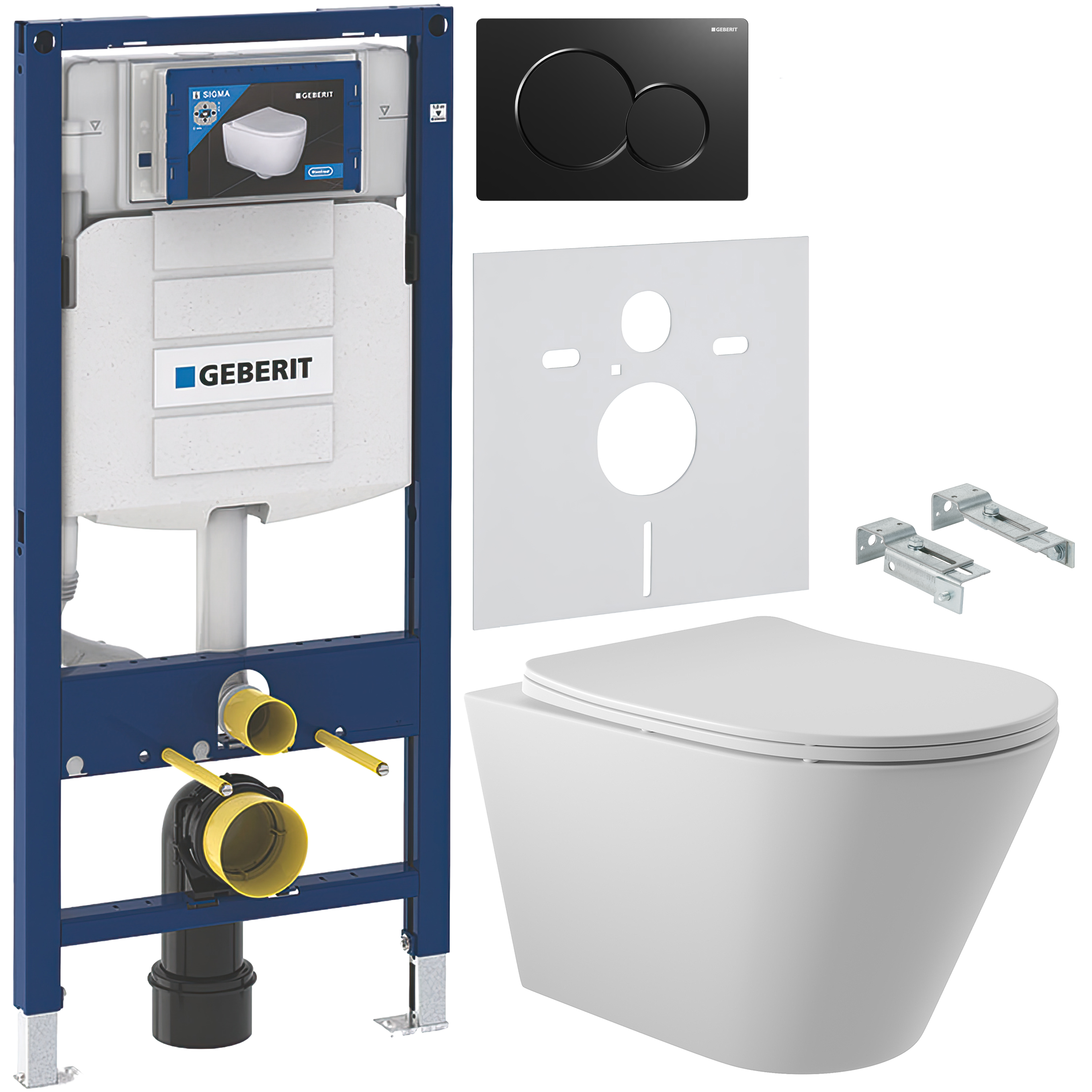 Комплект 5 в 1 Унитаз подвесной Aqueduto Cone CON0120 + Крепления Geberit Duofix 111.815.00.1 + Инсталляция 111.300.00.5 + Кнопка Sigma 01 115.770.DW.5 + Звукоизоляция 156.050.00.1