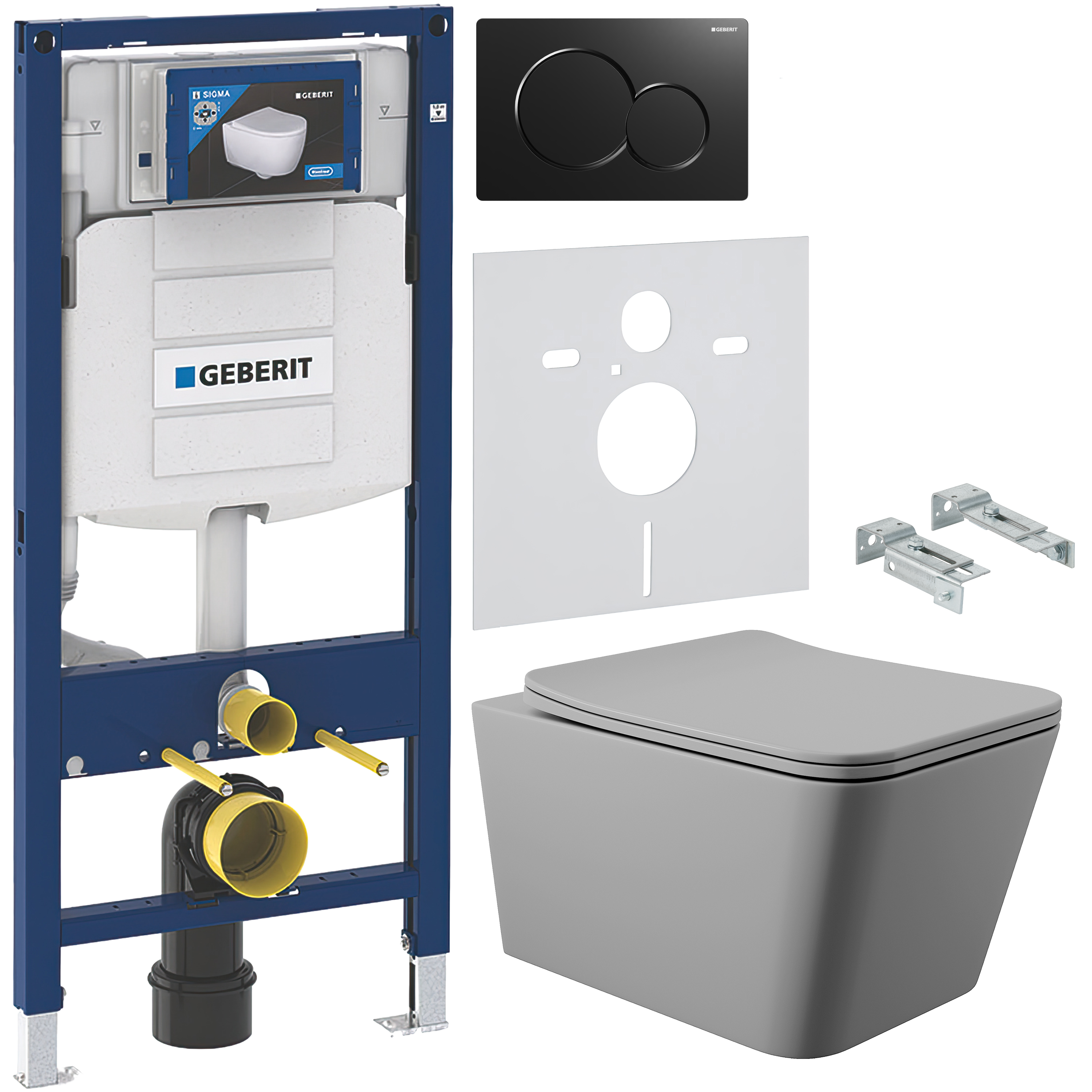 Комплект 5 в 1 Унитаз подвесной Aqueduto Macio MAC0130 + Крепления Geberit Duofix 111.815.00.1 + Инсталляция 111.300.00.5 + Кнопка Sigma 01 115.770.DW.5 + Звукоизоляция 156.050.00.1